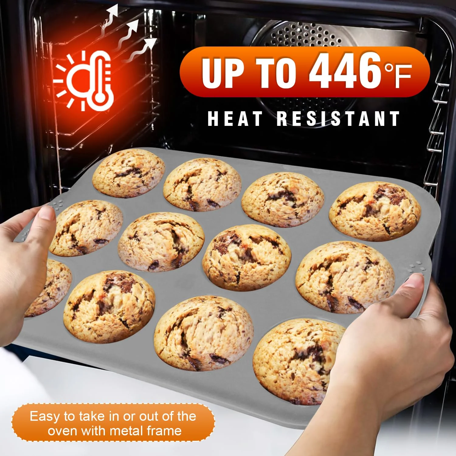 Walfos Silicone Muffin Pan with Metal Frame, 2.8 Inch Regular Size Silicone Cupcake Pan Muffin Tin, Non-Stick 12 Cups Egg Bites Molds for Baking 2 Pack, BPA Free, Dishwasher Safe - Image 4