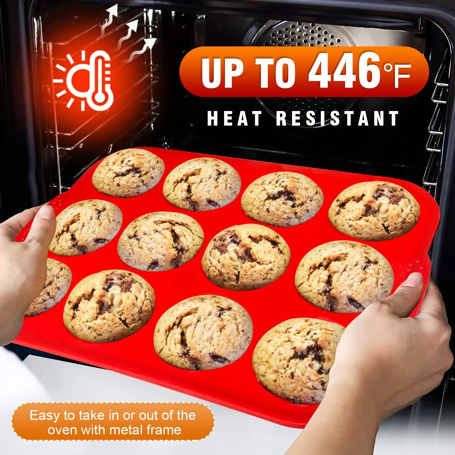 Walfos Silicone Muffin Pan with Metal Frame, 2.8 Inch Regular Size Silicone Cupcake Pan Muffin Tin, Non-Stick 12 Cups Egg Bites Molds for Baking, BPA Free, Dishwasher Safe, 2 Pack - Image 4