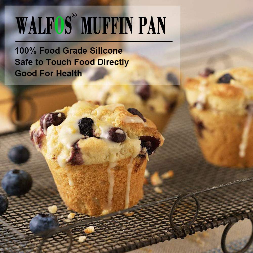 Walfos Silicone Texas Muffin Pan Set- 6 Cup Jumbo Silicone Cupcake Pan, Non-Stick, Just PoP Out! Perfect for Egg Muffin, Big Cupcake - BPA Free and Dishwasher Safe, Set of 2 - Image 2