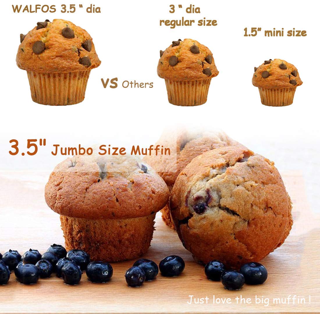 Walfos Silicone Texas Muffin Pan Set- 6 Cup Jumbo Silicone Cupcake Pan, Non-Stick, Just PoP Out! Perfect for Egg Muffin, Big Cupcake - BPA Free and Dishwasher Safe, Set of 2 - Image 5