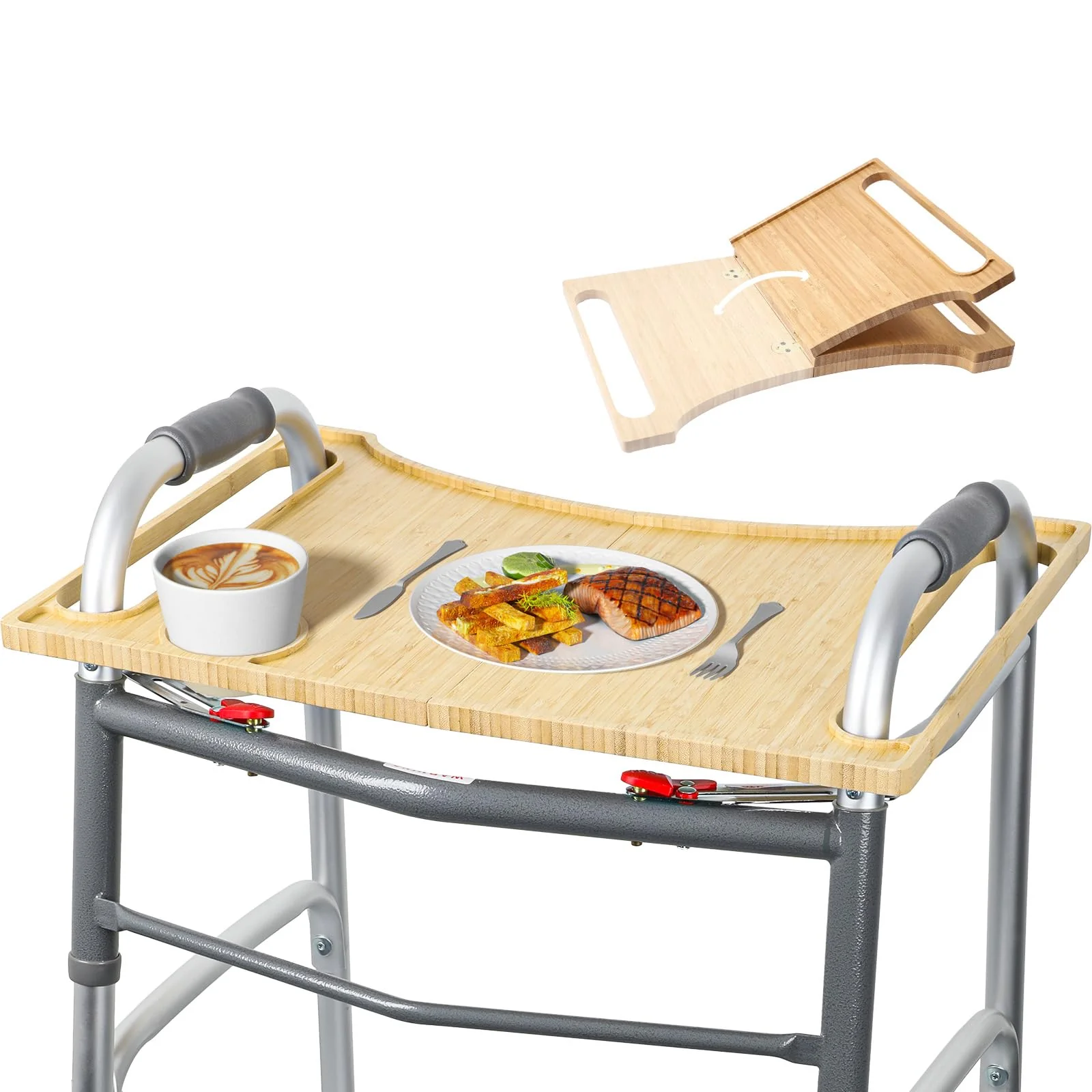 Walker Tray Table with Cup Holder Mobility Table Tray for Folding Walkers Foldable, Portable Multipurpose Bamboo Tray for Eating, Crafts, Laptops Medical Equipment Accessories - Image 2