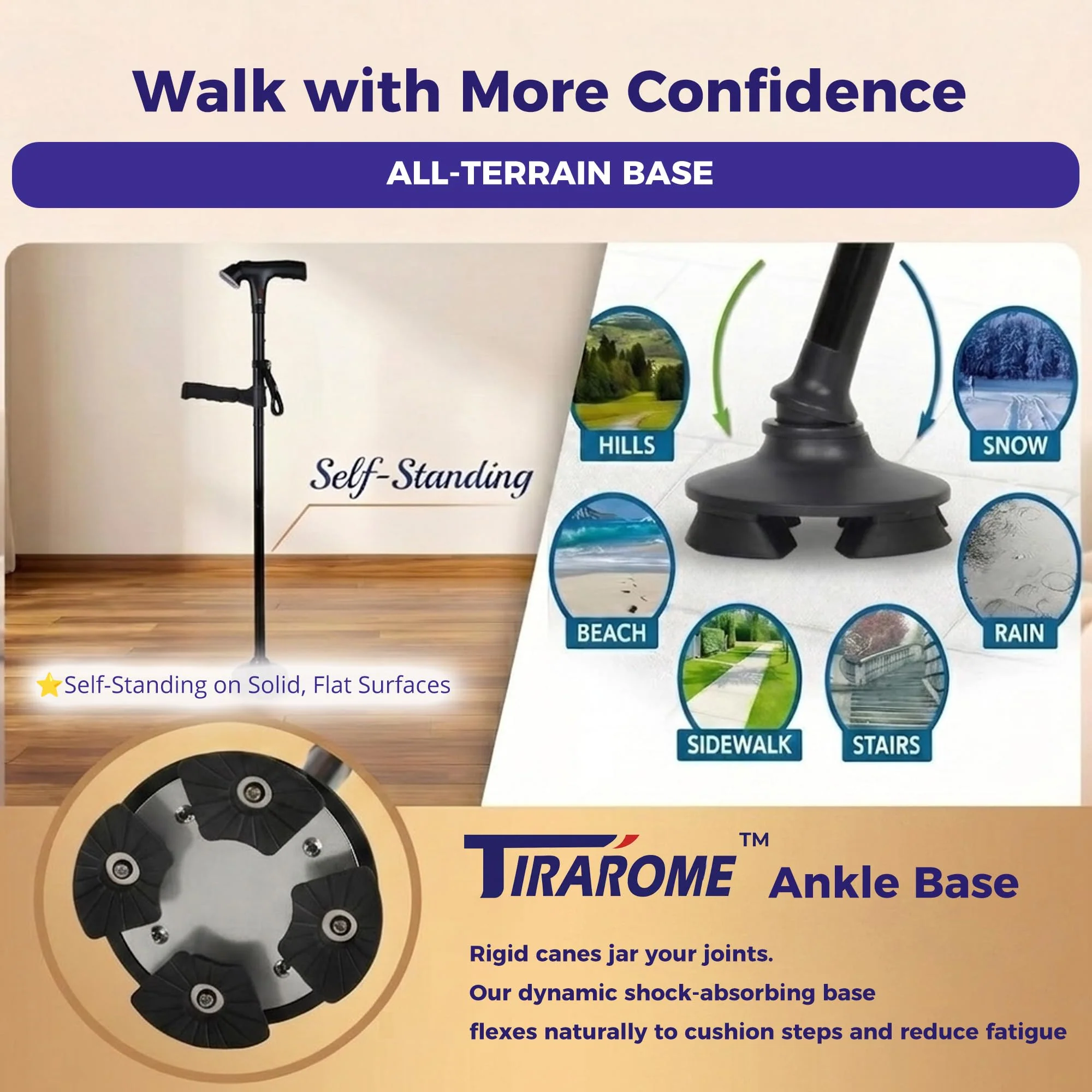 Walking Cane for Men & Women, 3-in-1 Folding Cane with Alarm and Light, Adjustable, Collapsible Walking Stick for Seniors and Adults Balance with a Second Handle - Image 7