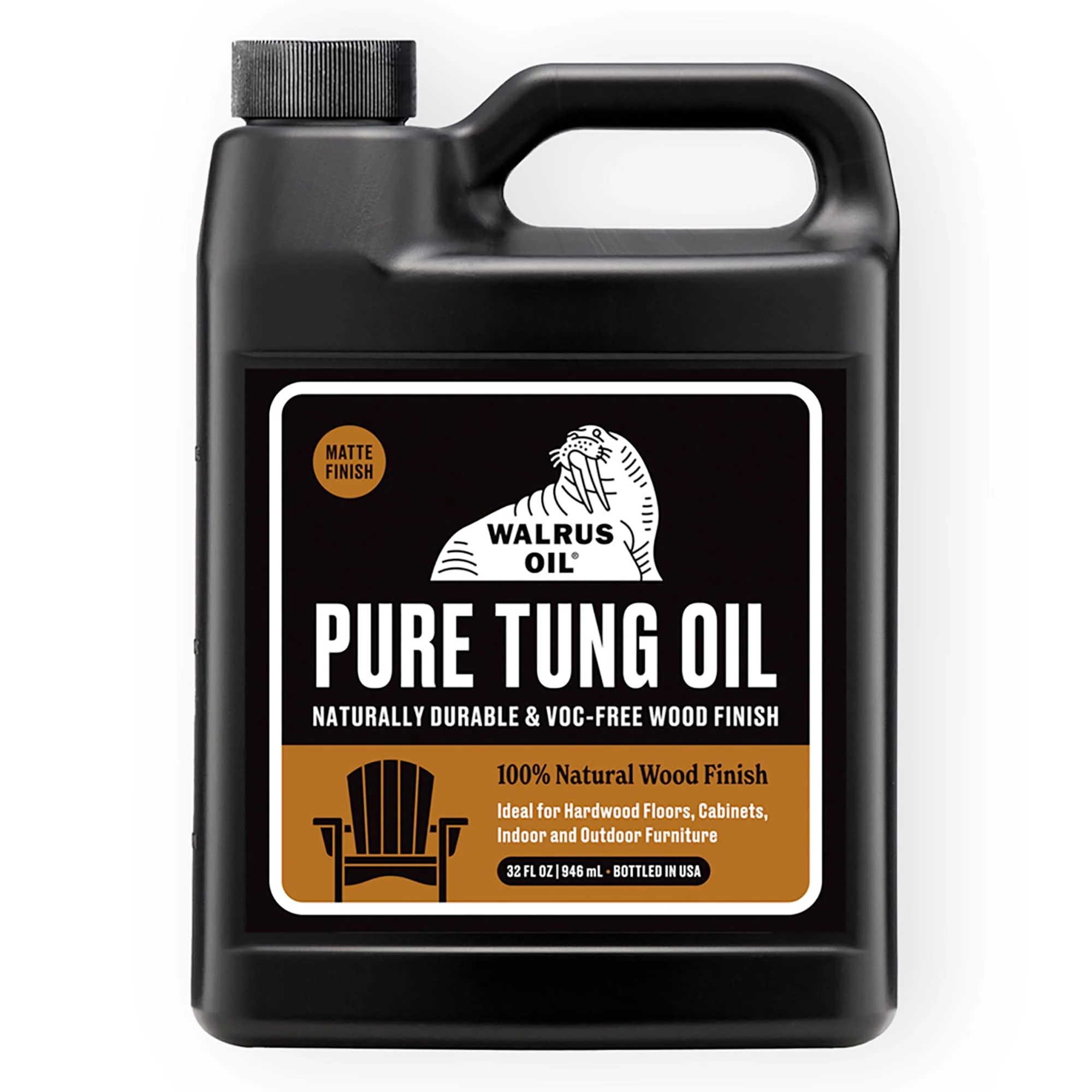 WALRUS OIL - 100% Pure Tung Oil, Wood Finish for any Woodworking Project, Natural, Vegan, Food-Safe. 32oz Jug