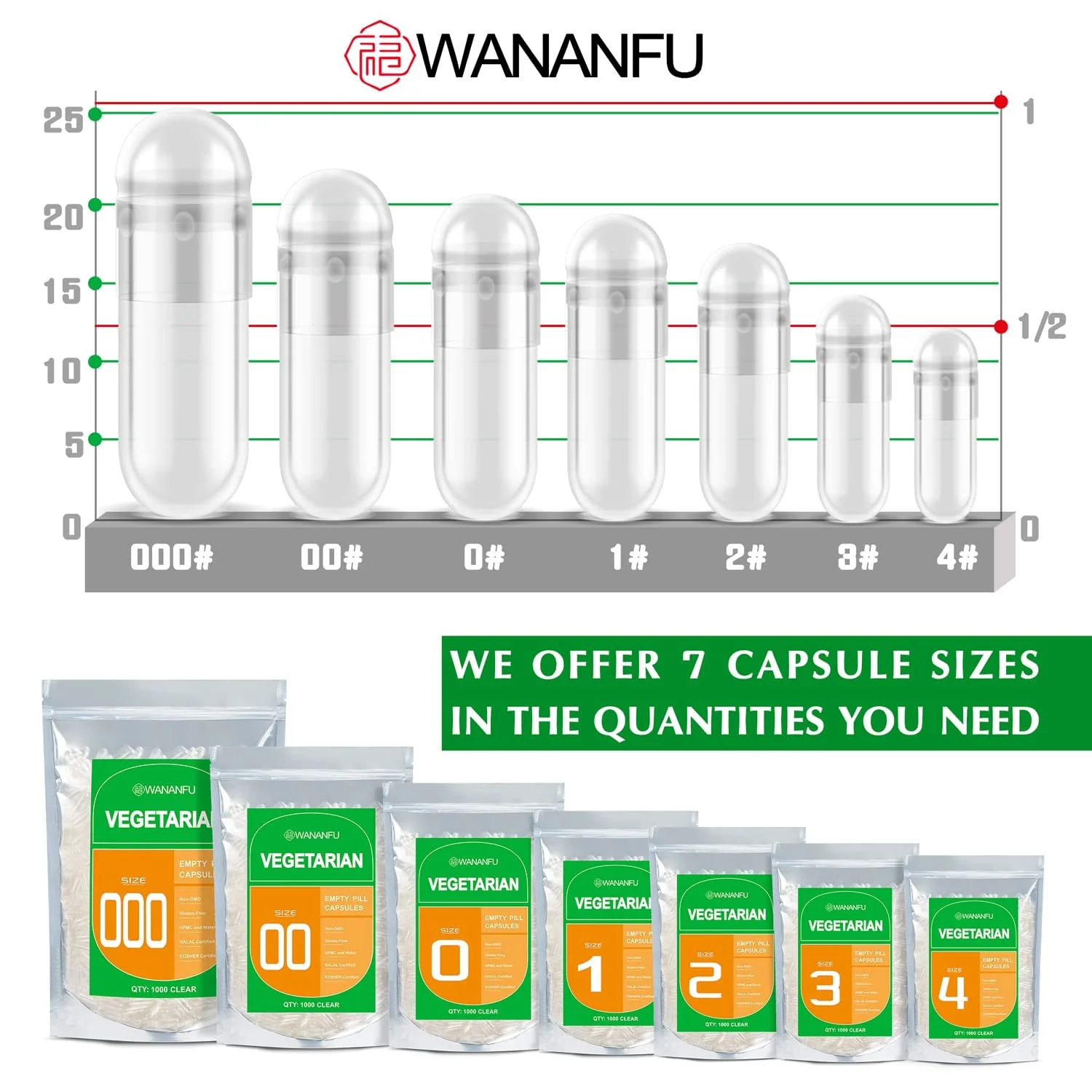 wananfu Size 00 Empty Capsules Vegetarian (1000 Count) Bundle with Micro Lab Spoon, Clear Fillable Veggie Pill Capsules 00 for Making Your Own Supplements - Image 3
