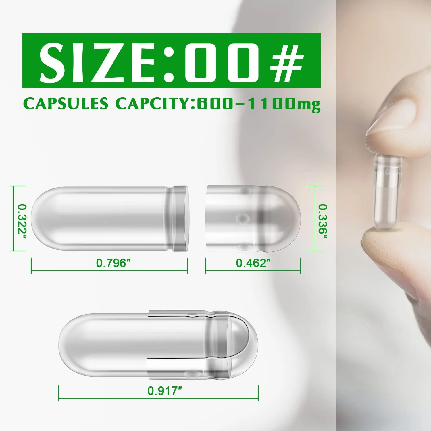 wananfu Size 00 Empty Capsules Vegetarian (1000 Count) Bundle with Micro Lab Spoon, Clear Fillable Veggie Pill Capsules 00 for Making Your Own Supplements - Image 4