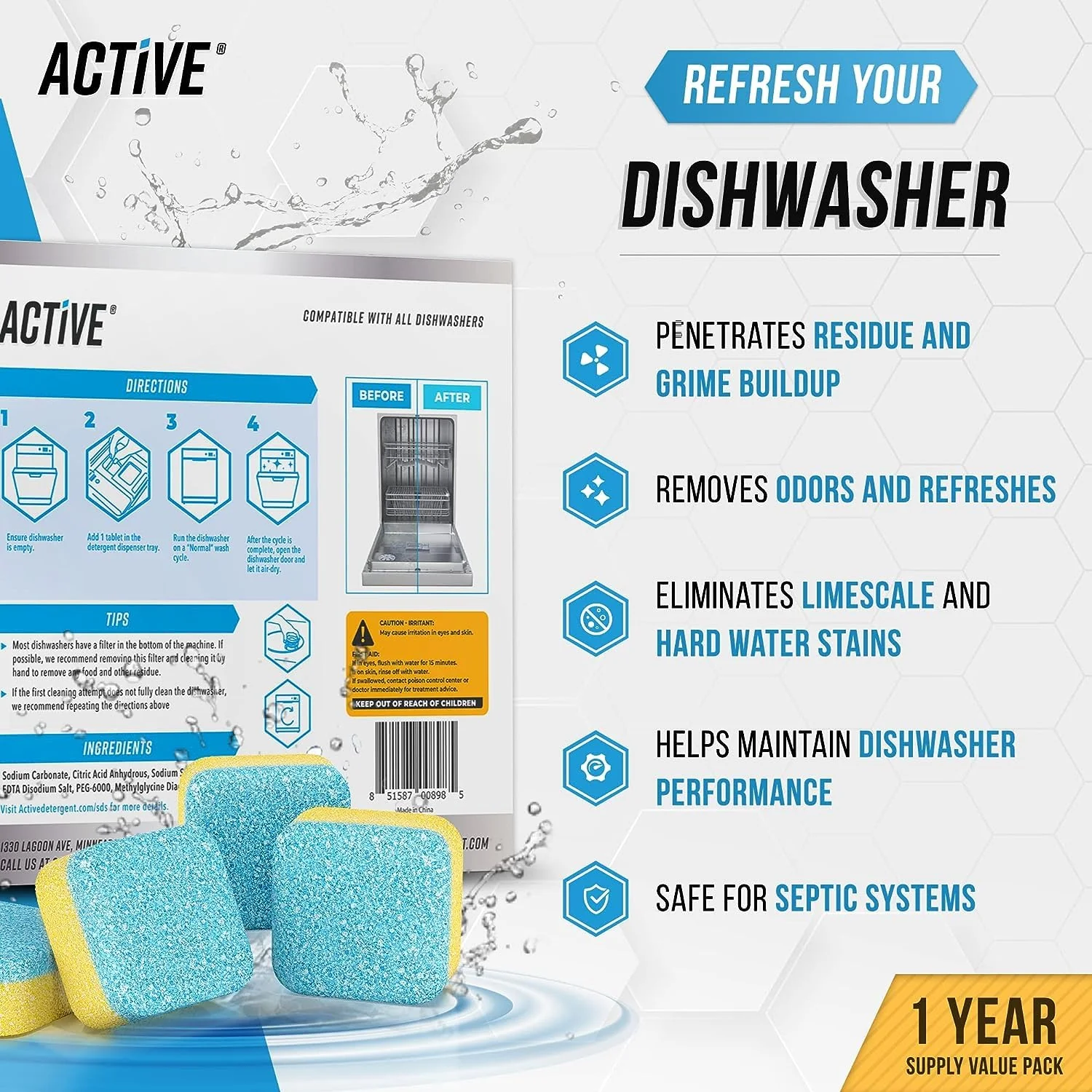 Washer Dishwasher Disposal & Coffee Cleaner Tablets - 96 Tabs Includes ACTIVE Washing Machine Cleaner, Dishwasher, Disposer, Coffee Maker Descale Tabs - Deep Clean & Refresh Appliance - 1 Year Supply - Image 3