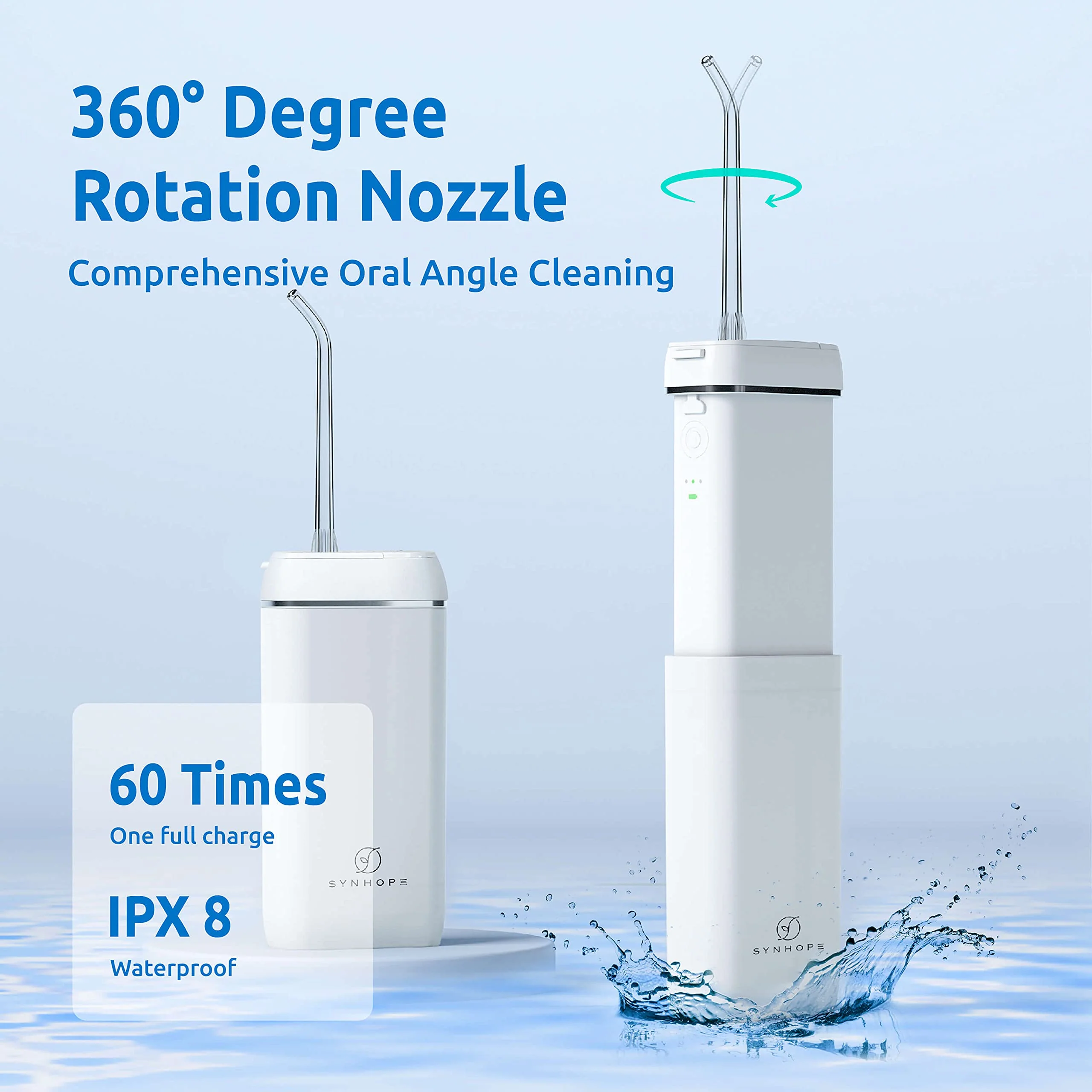 Water Flosser [ Mini Cordless Portable ] Oral Irrigator Water Teeth Cleaner Pick, Telescopic Water Tank, 3 Modes & IPX7 Waterproof, Home & Travel Water Floss for Teeth, Braces Bridges Care (White) - Image 4