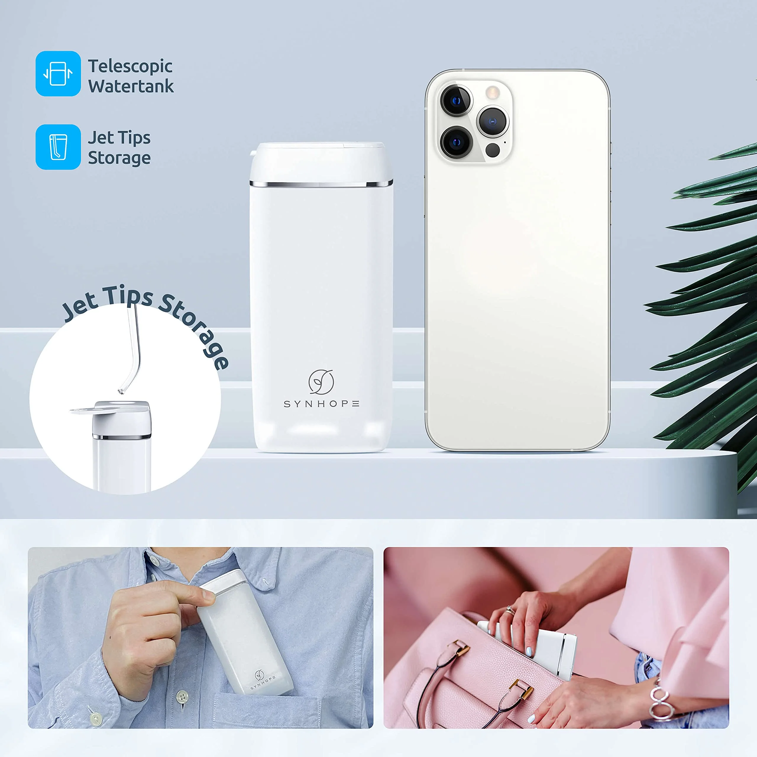 Water Flosser [ Mini Cordless Portable ] Oral Irrigator Water Teeth Cleaner Pick, Telescopic Water Tank, 3 Modes & IPX7 Waterproof, Home & Travel Water Floss for Teeth, Braces Bridges Care (White) - Image 6