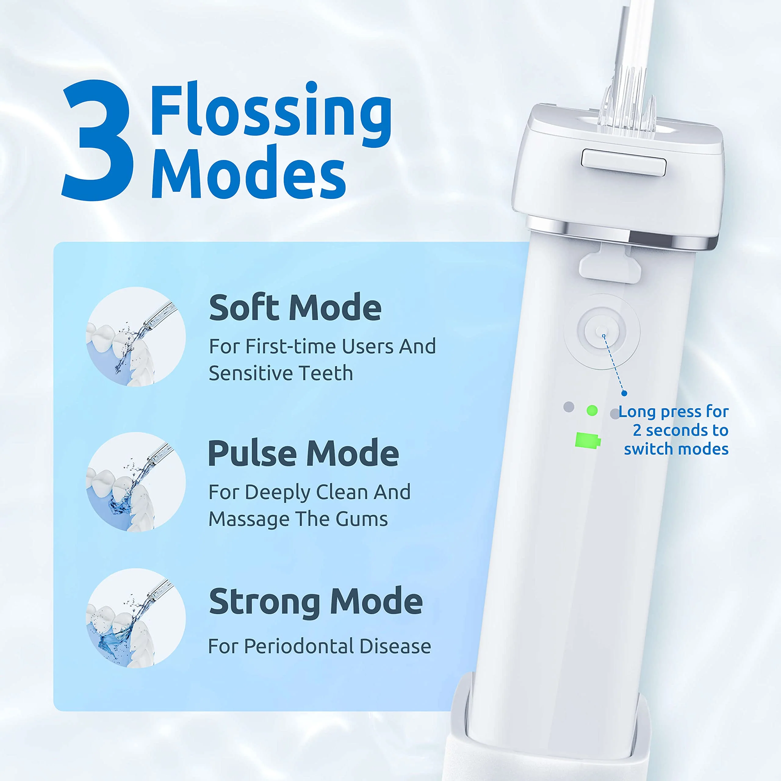 Water Flosser [ Mini Cordless Portable ] Oral Irrigator Water Teeth Cleaner Pick, Telescopic Water Tank, 3 Modes & IPX7 Waterproof, Home & Travel Water Floss for Teeth, Braces Bridges Care (White) - Image 7