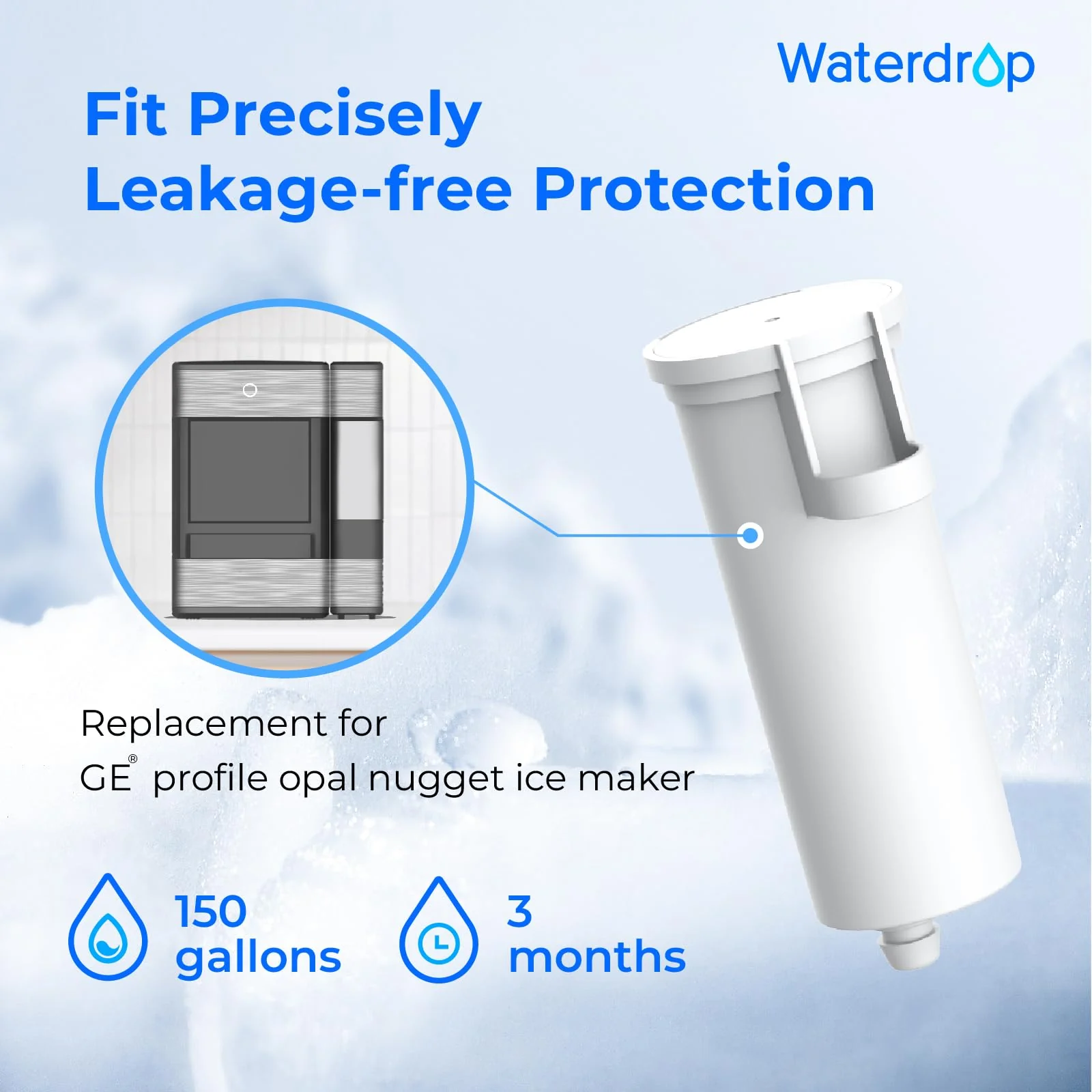 Waterdrop Replacement for GE® Profile Opal Nugget Ice Maker Water Filter, P4INKFILTR, with Ring Pull, NSF 42&372 Certified, BPA-Free, 3 Counts - Image 7