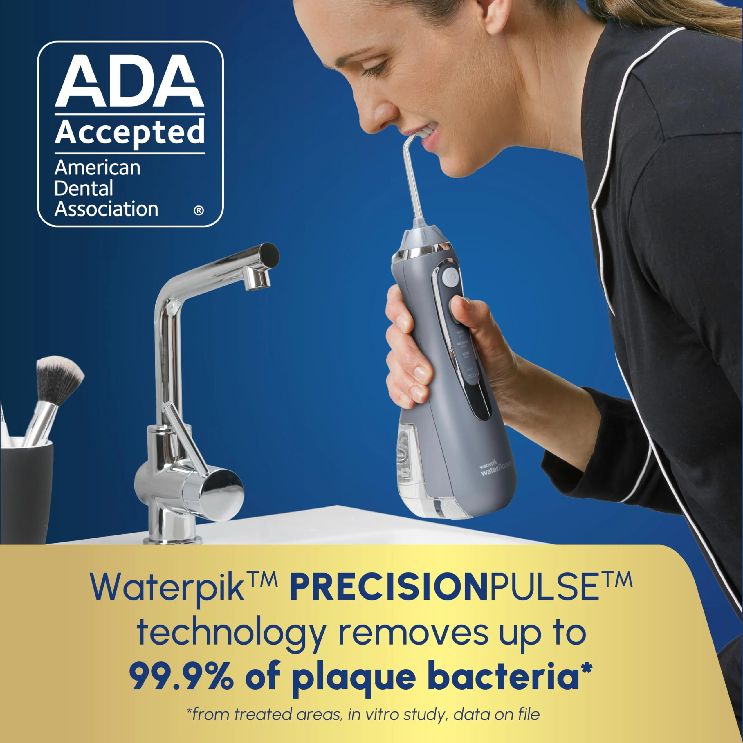 Waterpik Cordless Advanced 2.0 Water Flosser For Teeth, Gums, Braces, Dental Care With Travel Bag and 4 Tips, ADA Accepted, Rechargeable, Portable, and Waterproof, Gray WP-587, Packaging May Vary - Image 3