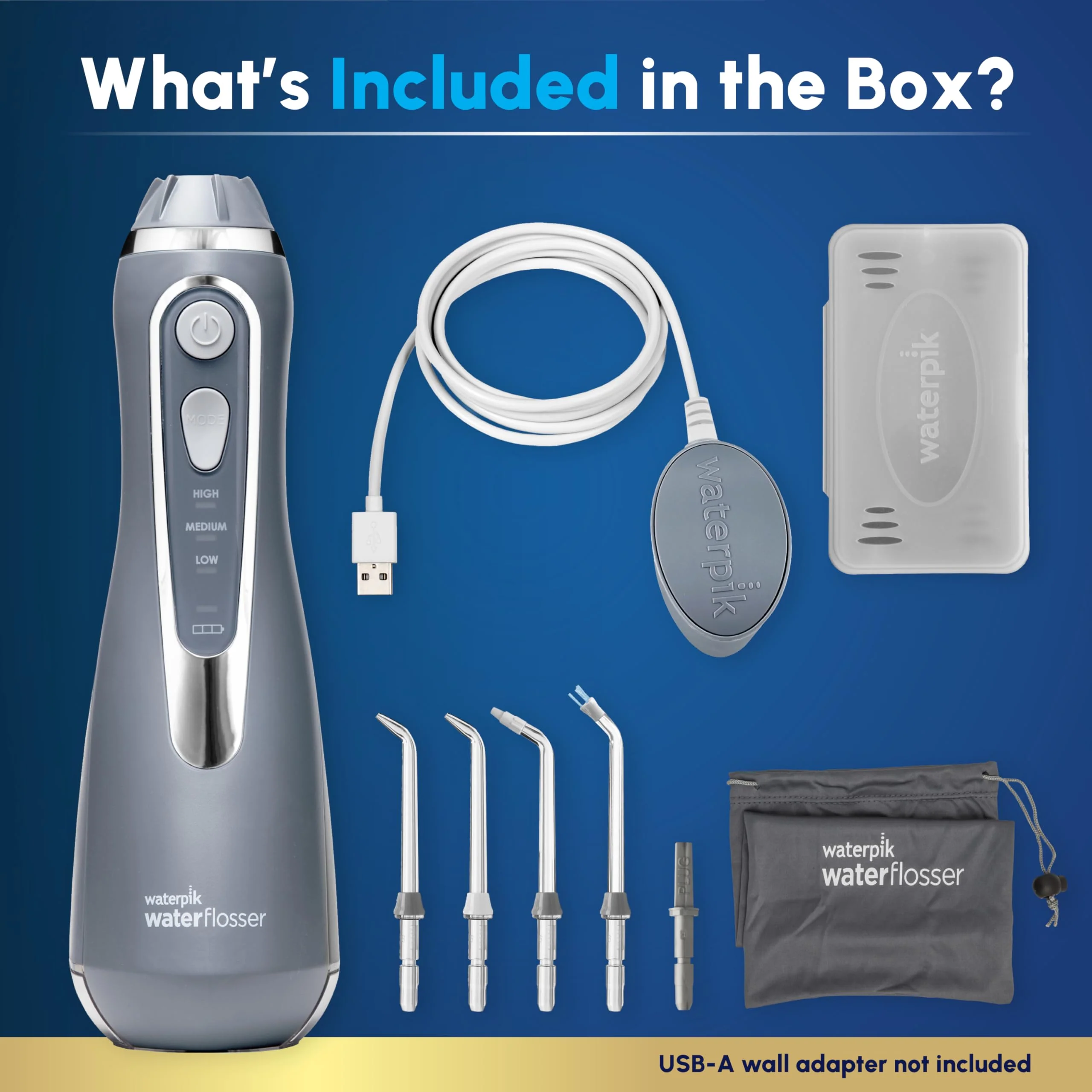 Waterpik Cordless Advanced 2.0 Water Flosser For Teeth, Gums, Braces, Dental Care With Travel Bag and 4 Tips, ADA Accepted, Rechargeable, Portable, and Waterproof, Gray WP-587, Packaging May Vary - Image 4