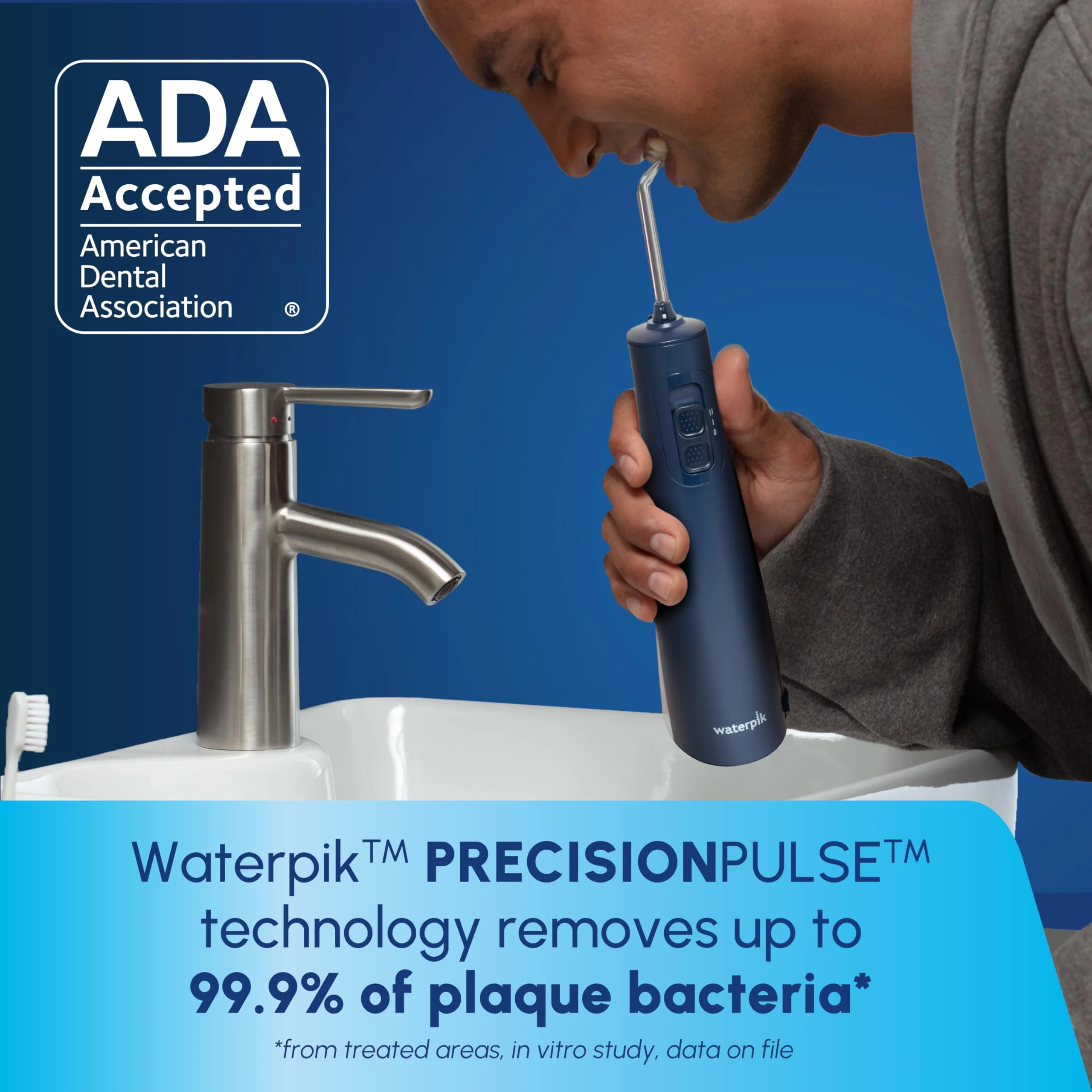 Waterpik Cordless Pulse 3100 Rechargeable Portable Water Flosser for Teeth, Gums, Braces Care and Travel with 2 Flossing Tips, Waterproof for Shower Use, ADA Accepted, WF-20 Blue, Amazon Exclusive - Image 3