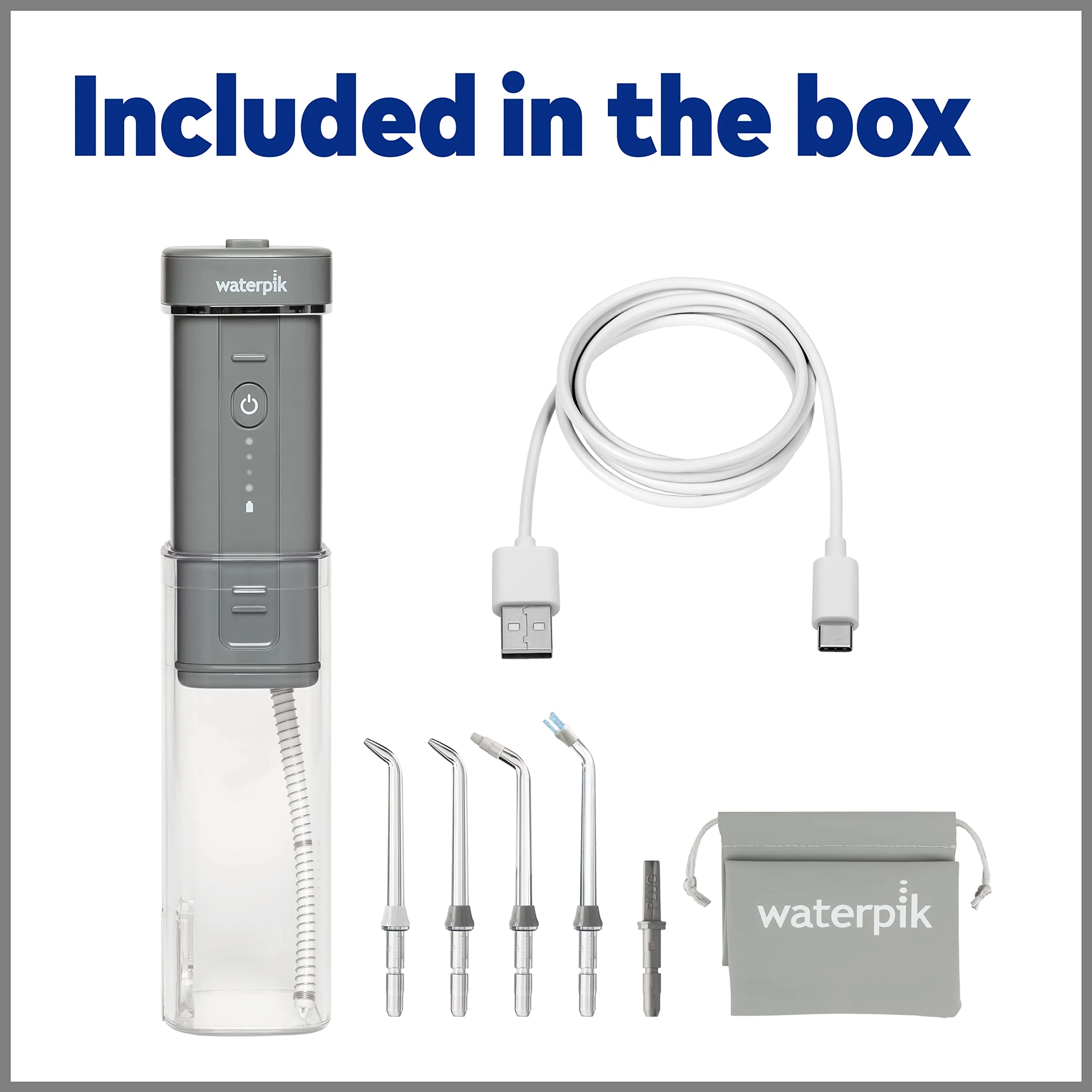 Waterpik Cordless Slide Professional Water Flosser, Portable Collapsible for Travel and Storage, with Travel Bag and 4 Tips, ADA Accepted, Rechargeable and Waterproof, Modern Gray WF-17CD017-1 - Image 6