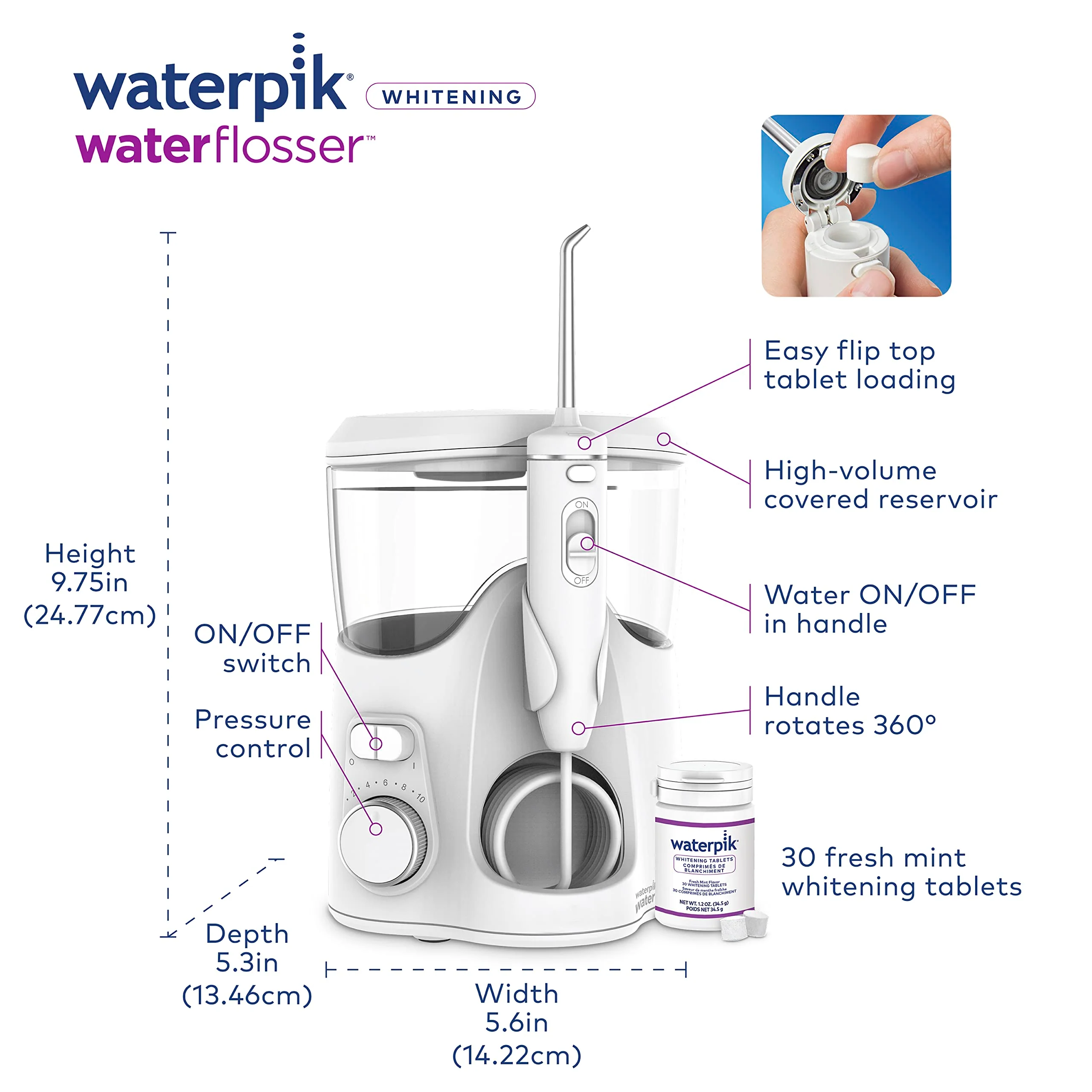 Waterpik Whitening Water Flosser With 5 Tips, ADA Accepted, WF-06 - Image 9