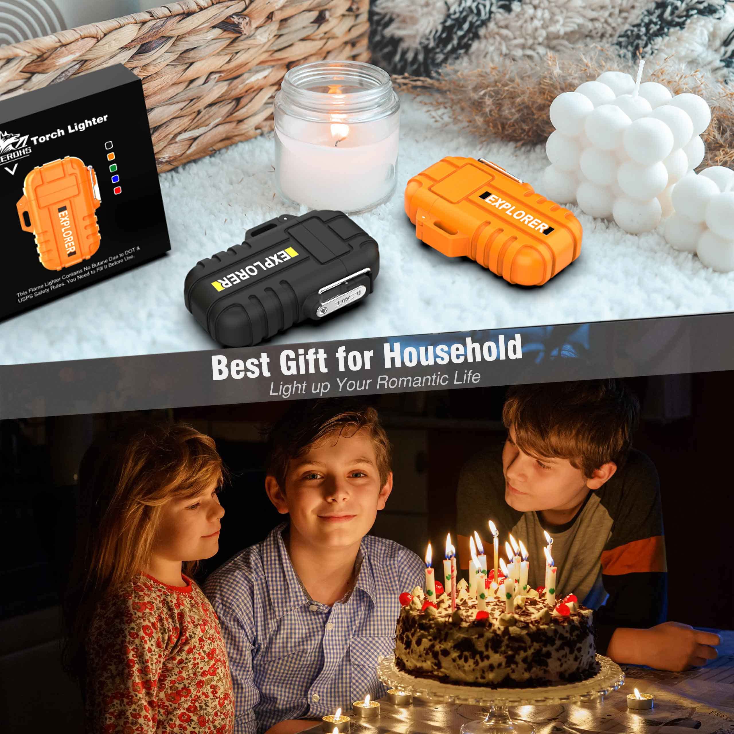 Waterproof Butane Torch Lighter Refillable Windproof Jet Flame Lighters for Fireplace Fireworks Grill Camping BBQ Lighter Gift for Man,2 Pack (Without Gas) (Orange+Orange) - Image 8