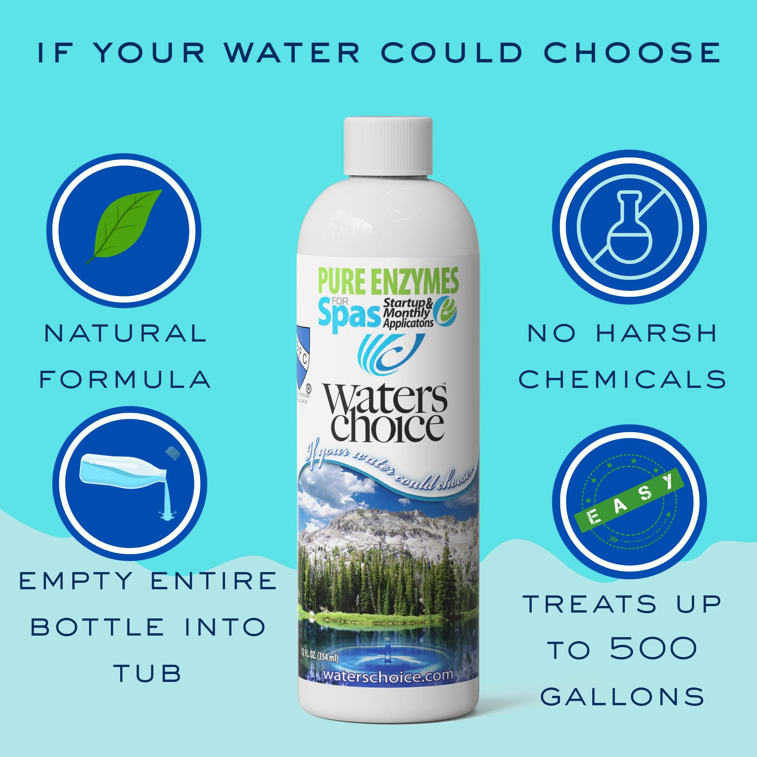 Waters Choice Pure Enzymes for Spas – 4-in-1 Chemical-Free Hot Tub Cleaner & Clarifier – Professional Grade Certified Enzyme Treatment for Crystal Clear, Chemical Light Water, Saving Time & Money. - Image 2