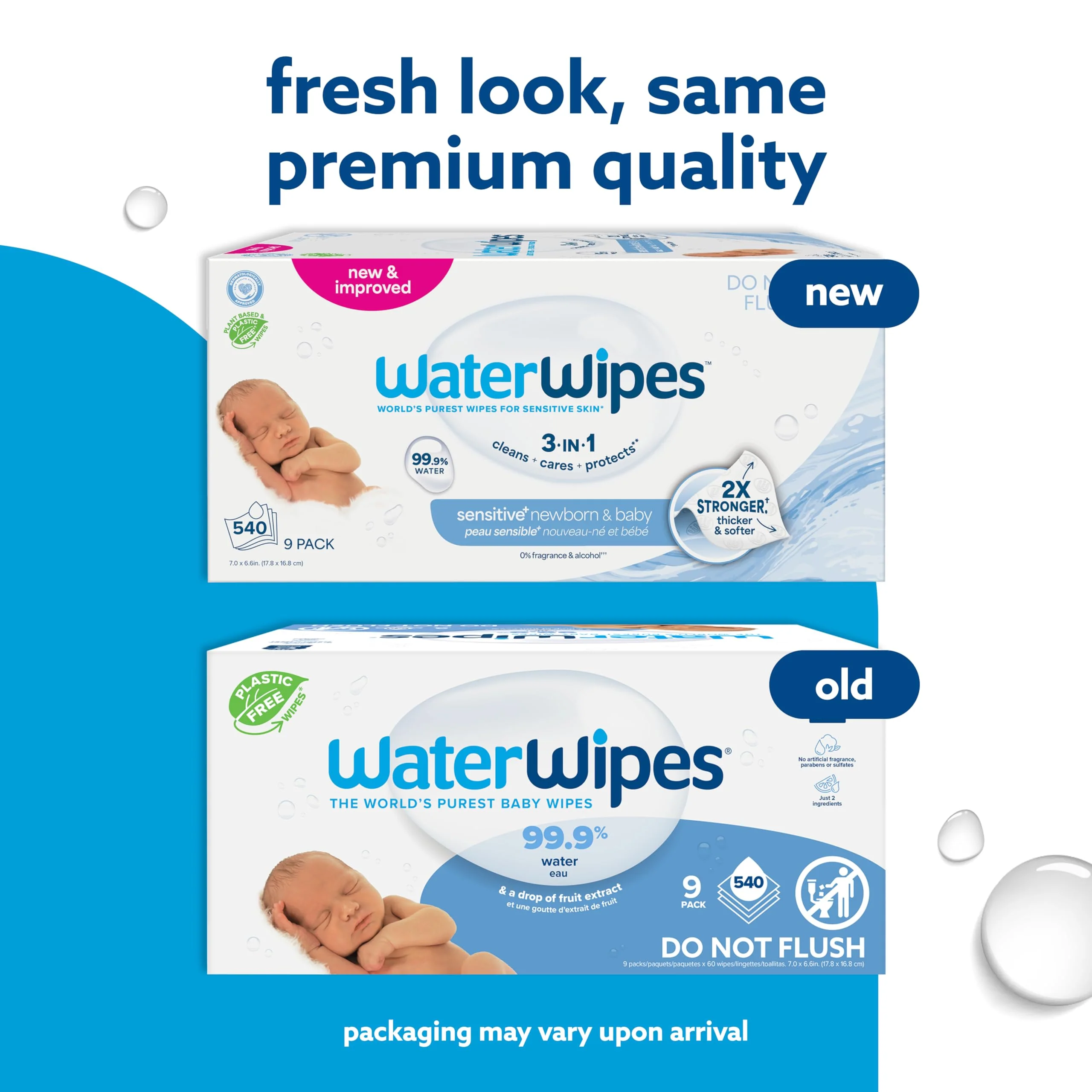WaterWipes Sensitive+ Newborn & Baby Wipes, 3-In-1 Cleans, Cares, Protects, 99.9% Water, Unscented & Hypoallergenic, 540 Count (9 Packs) - Image 3