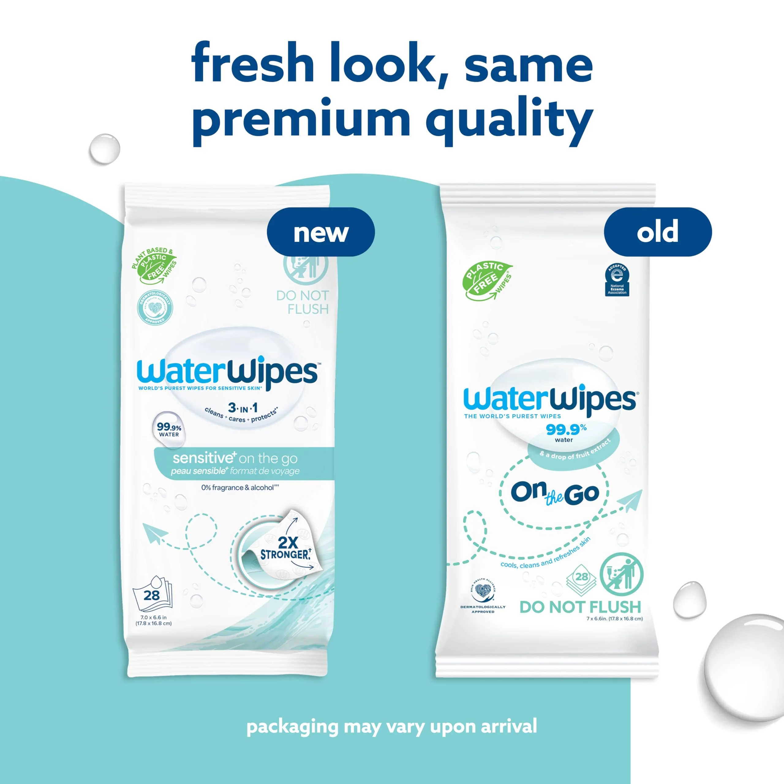 WaterWipes Sensitive+ On The Go Wipes,3-In-1 Cleans,Cares,Protects,99.9% Water,Unscented & Hypoallergenic Wet Wipes,28 Count (Pack of 2) - Image 4