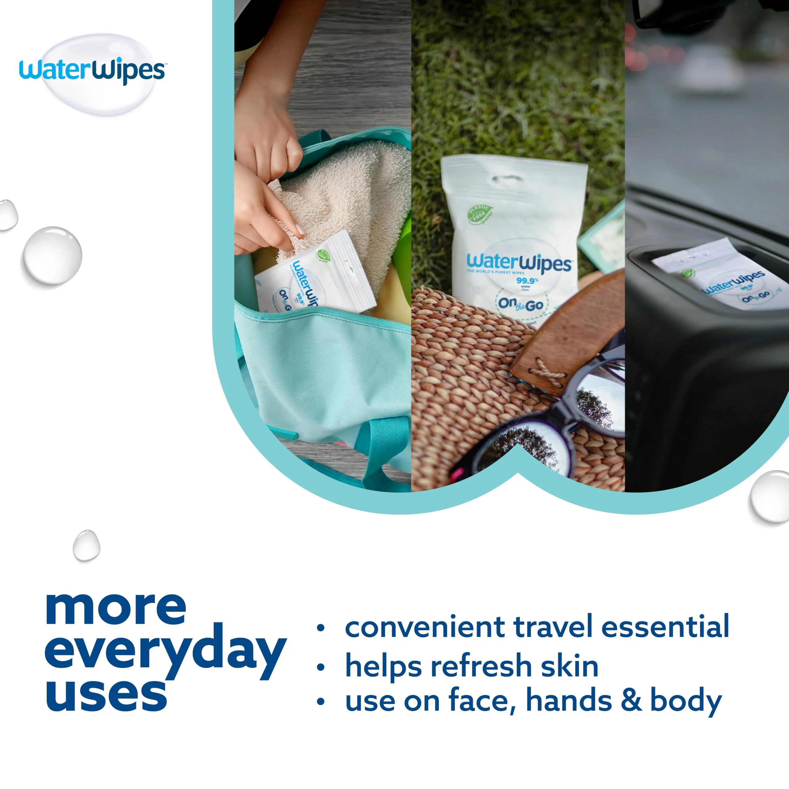WaterWipes Sensitive+ On The Go Wipes,3-In-1 Cleans,Cares,Protects,99.9% Water,Unscented & Hypoallergenic Wet Wipes,28 Count (Pack of 2) - Image 7