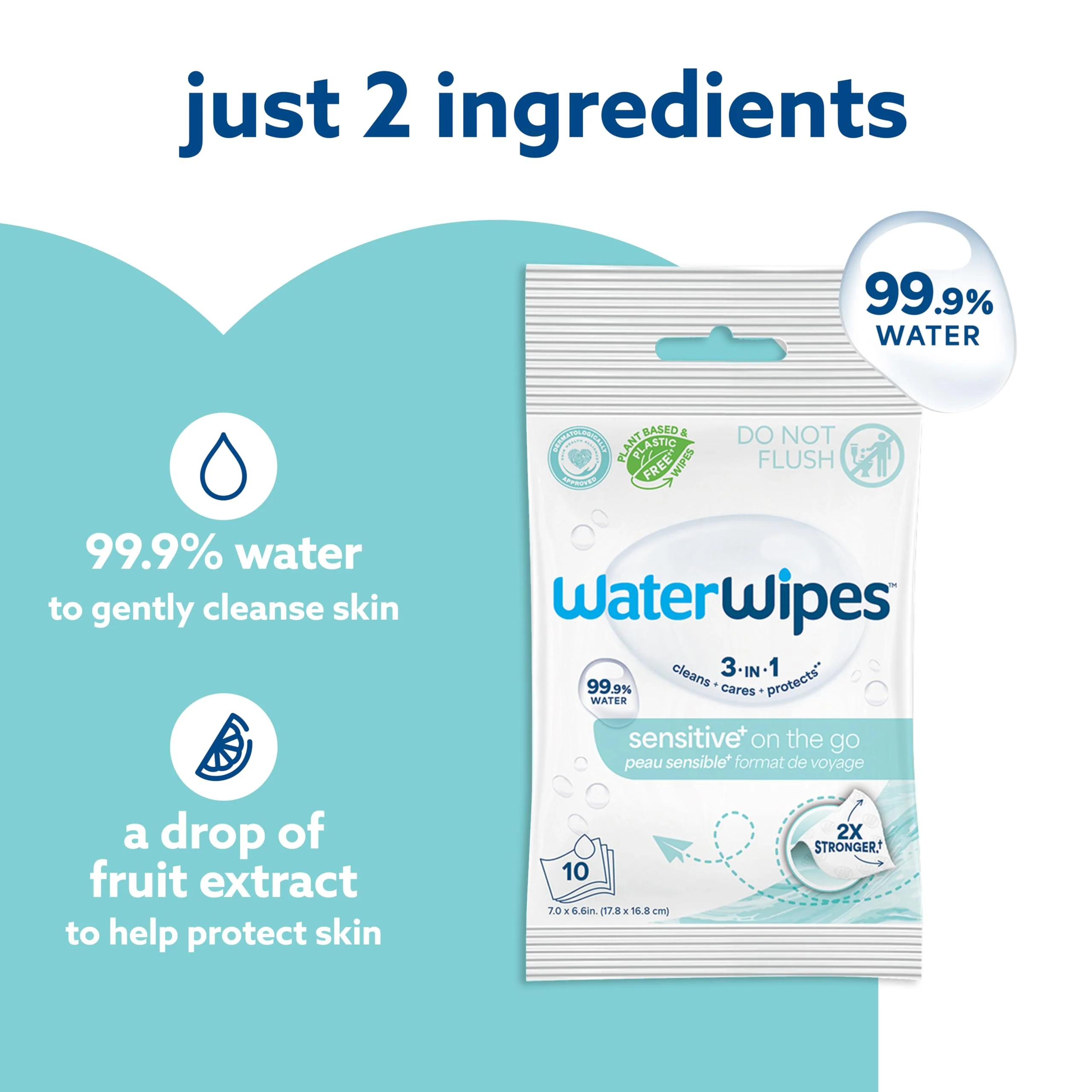 WaterWipes Sensitive+ On The Go Wipes,3-In-1 Cleans,Cares,Protects,99.9% Water,Unscented & Hypoallergenic Wet Wipes,28 Count (Pack of 2) - Image 9