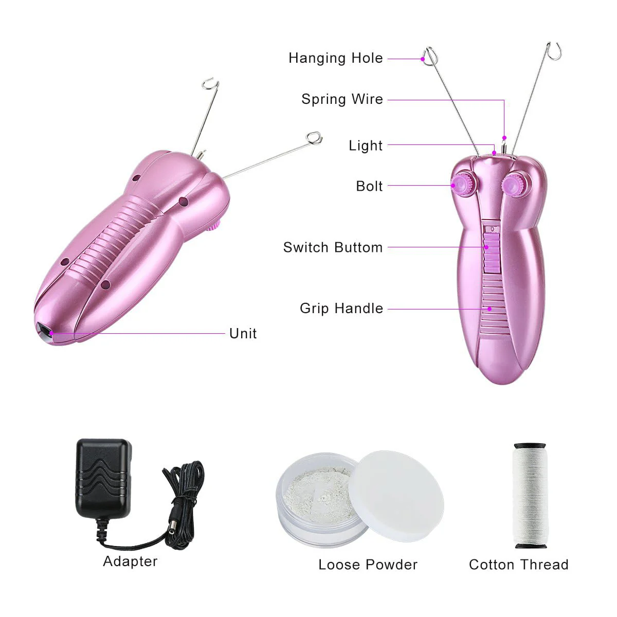 WAYCOM Ladies Facial Hair Remover Electric Women's Beauty Epilator Facial Threading Hair Removal Shaver Face Massager Pull Faces Delicate Device Depilation -Birthday Christmas Day Present(Purple) - Image 2