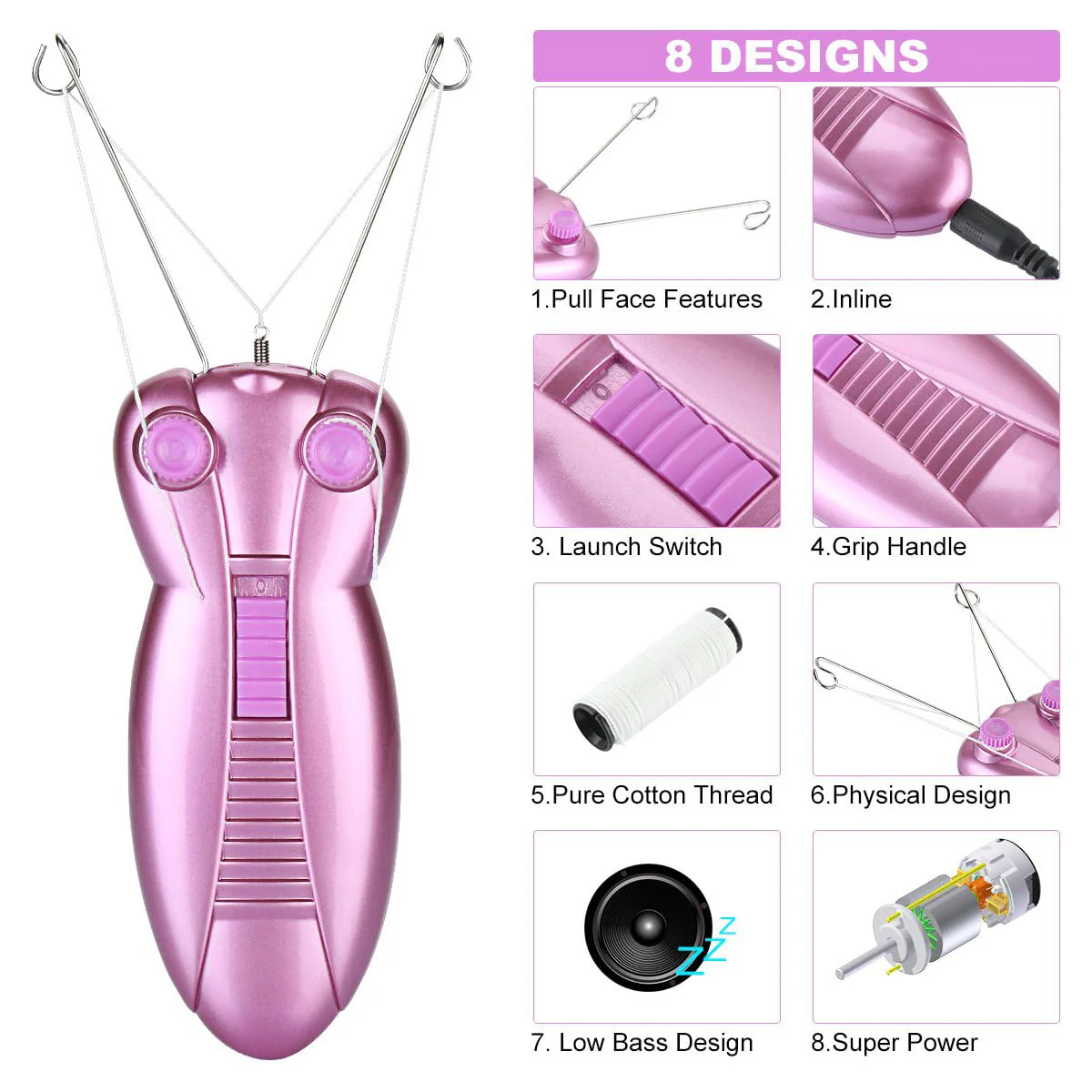 WAYCOM Ladies Facial Hair Remover Electric Women's Beauty Epilator Facial Threading Hair Removal Shaver Face Massager Pull Faces Delicate Device Depilation -Birthday Christmas Day Present(Purple) - Image 6