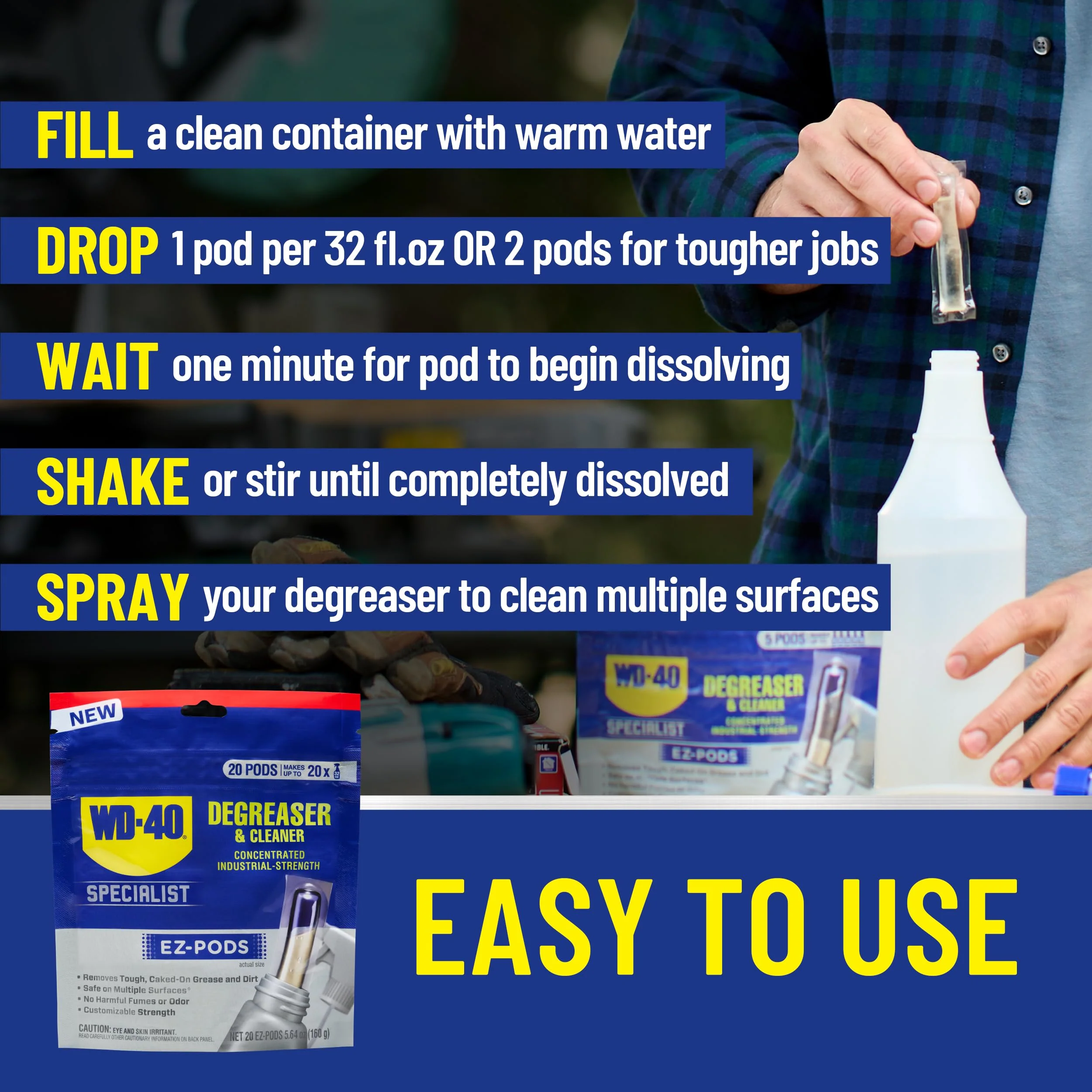 WD-40 Specialist Degreaser and Cleaner EZ-PODS, Customizable Industrial-Strength Concentrate, Multi-Surface Cleaning Solution, 1-Pack of 20 PODS - Image 6