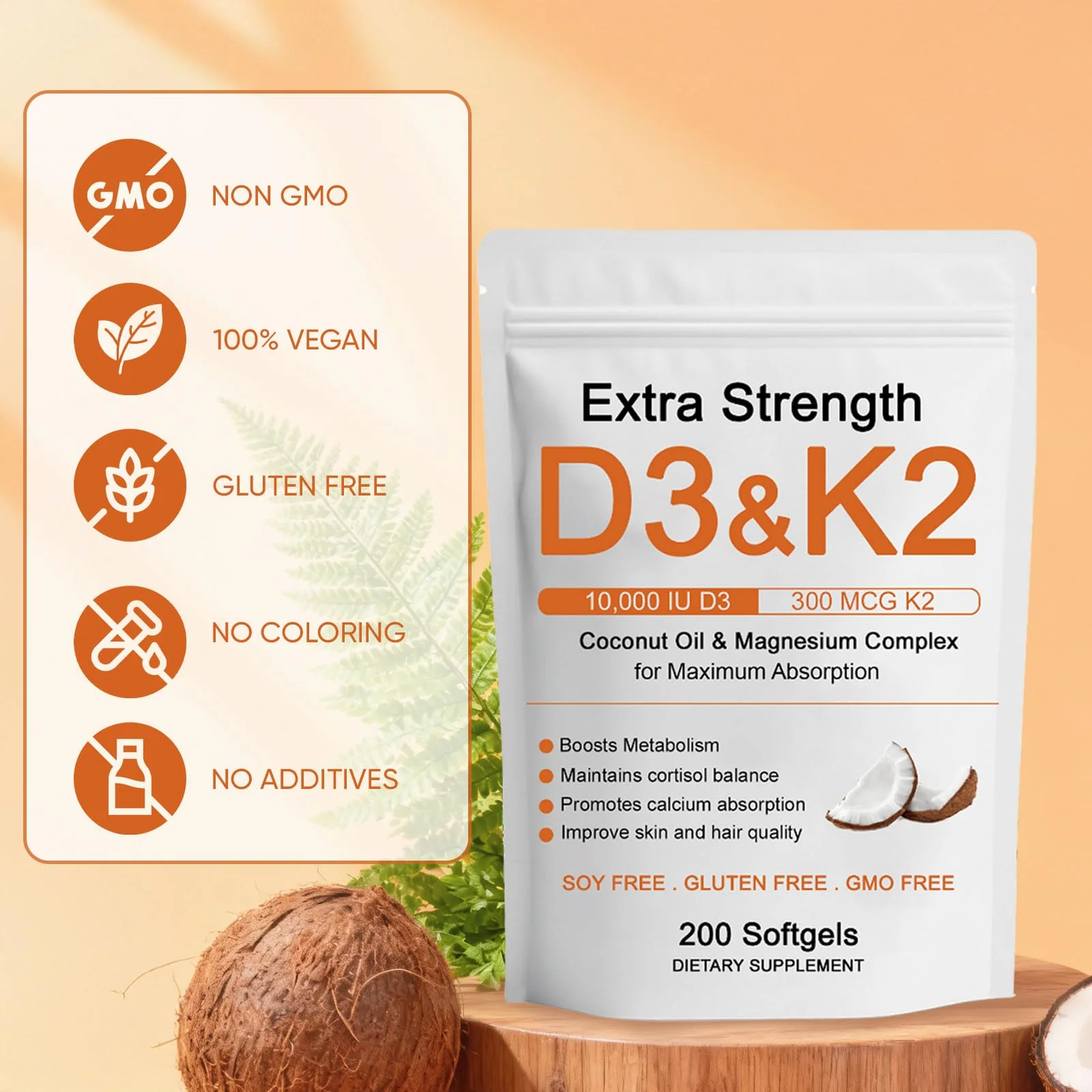 WDVNEX Vitamin D3 K2 Magnesium Complex, Extra Strength D3 & K2 with Triple Magnesium Softgels, D3 + K2 (Mk-7) | Support Bone & Immune | Improve Energy | Non-GMO, 200 Softgels (1) (1) - Image 2