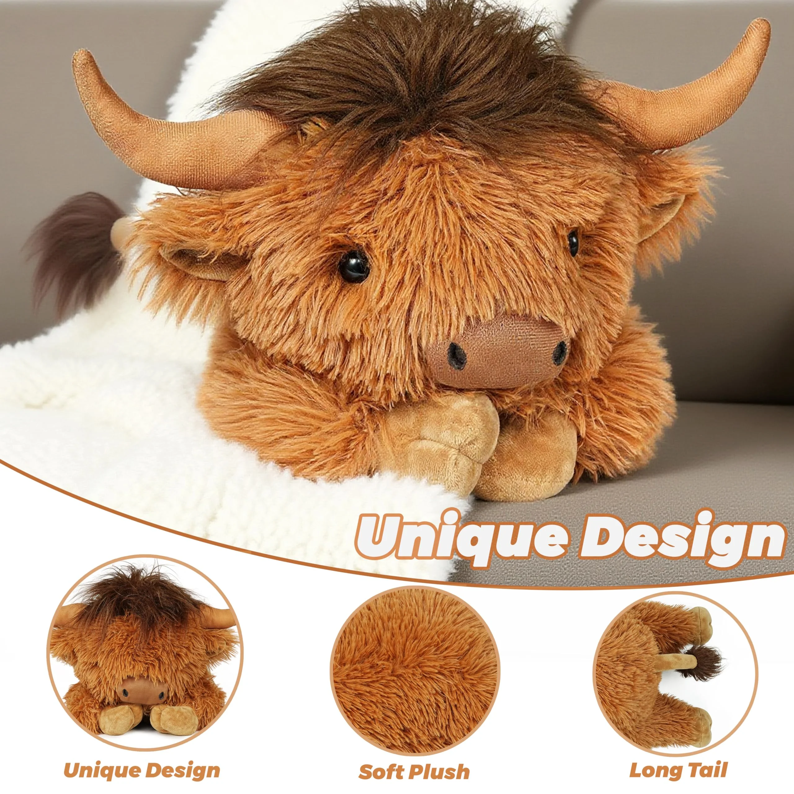 WDXDSOB Weighted Highland Cow Stuffed Animals | 4.2 Lbs Weighted Highland Cow Plush for Kids & Adults | 21.6 Inch Large Cattle Pillow Toy Gift for Christmas Birthday Mother's Day - Image 5