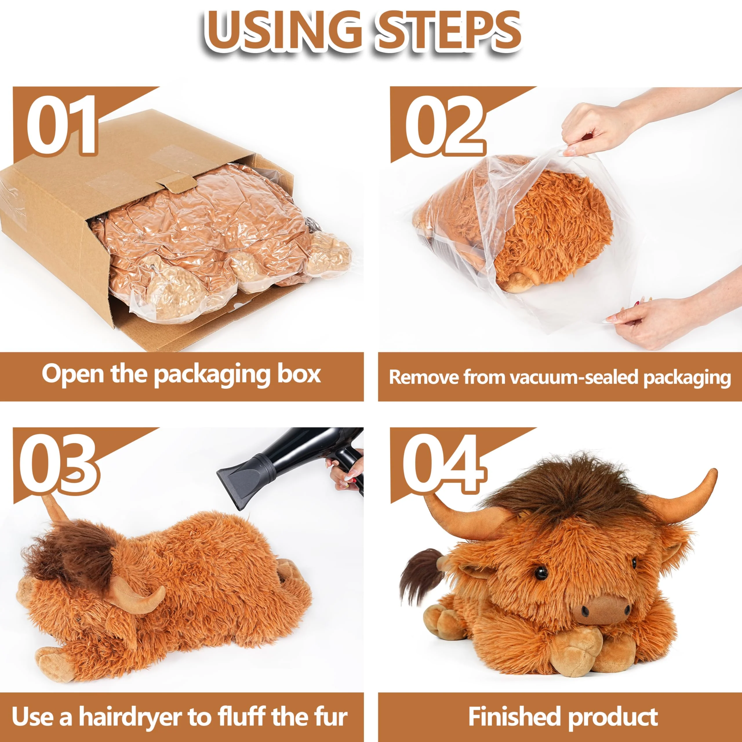 WDXDSOB Weighted Highland Cow Stuffed Animals | 4.2 Lbs Weighted Highland Cow Plush for Kids & Adults | 21.6 Inch Large Cattle Pillow Toy Gift for Christmas Birthday Mother's Day - Image 6