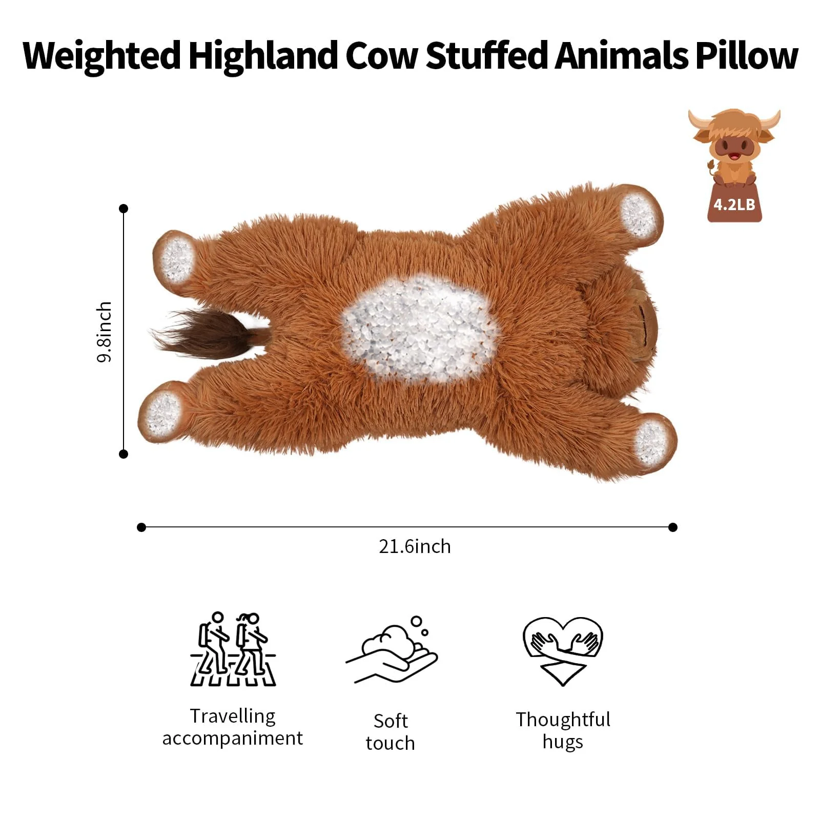 WDXDSOB Weighted Highland Cow Stuffed Animals | 4.2 Lbs Weighted Highland Cow Plush for Kids & Adults | 21.6 Inch Large Cattle Pillow Toy Gift for Christmas Birthday Mother's Day - Image 7