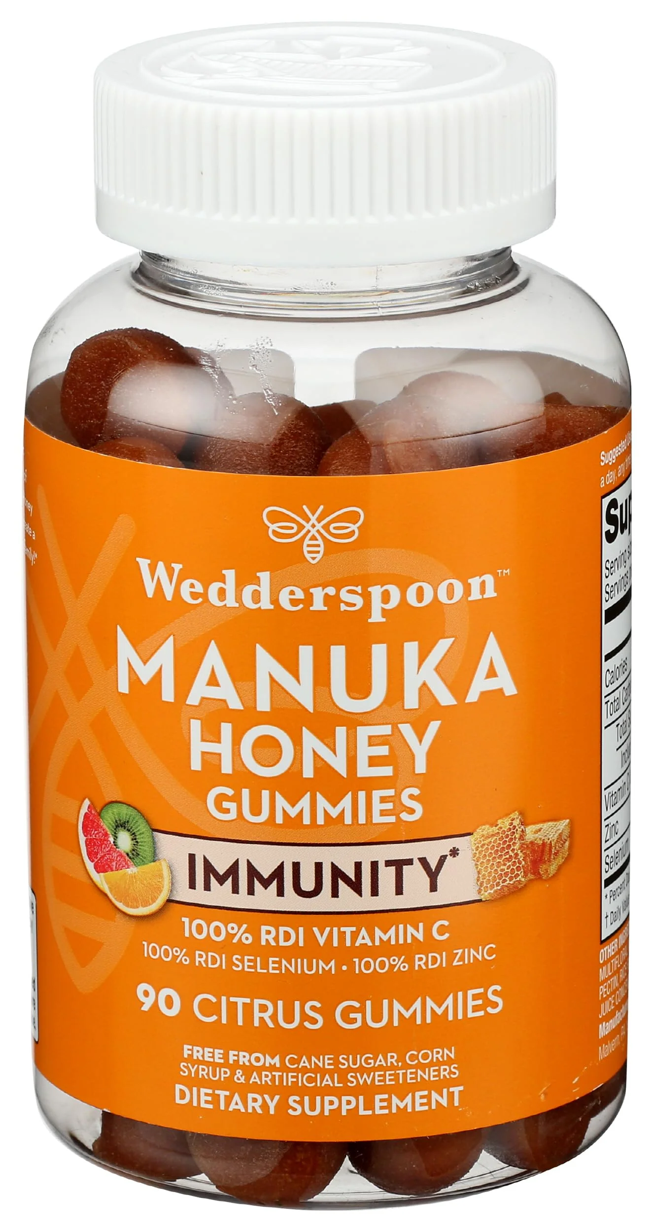 Wedderspoon Manuka Honey Immunity Gummies, Tangy Citrus, 90 Count | Chewable| Vitamin C & Zinc Support - Image 2
