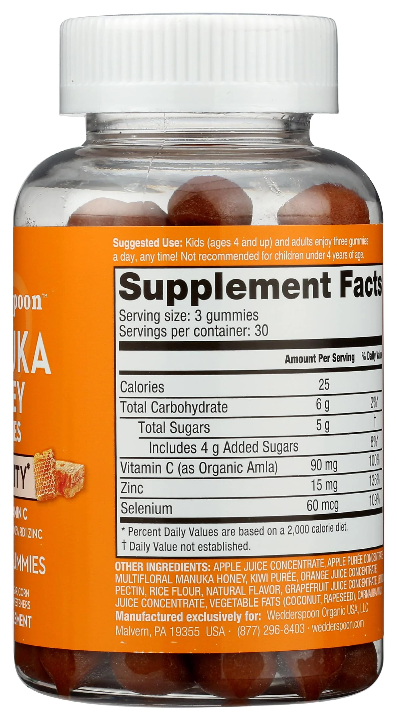 Wedderspoon Manuka Honey Immunity Gummies, Tangy Citrus, 90 Count | Chewable| Vitamin C & Zinc Support - Image 8