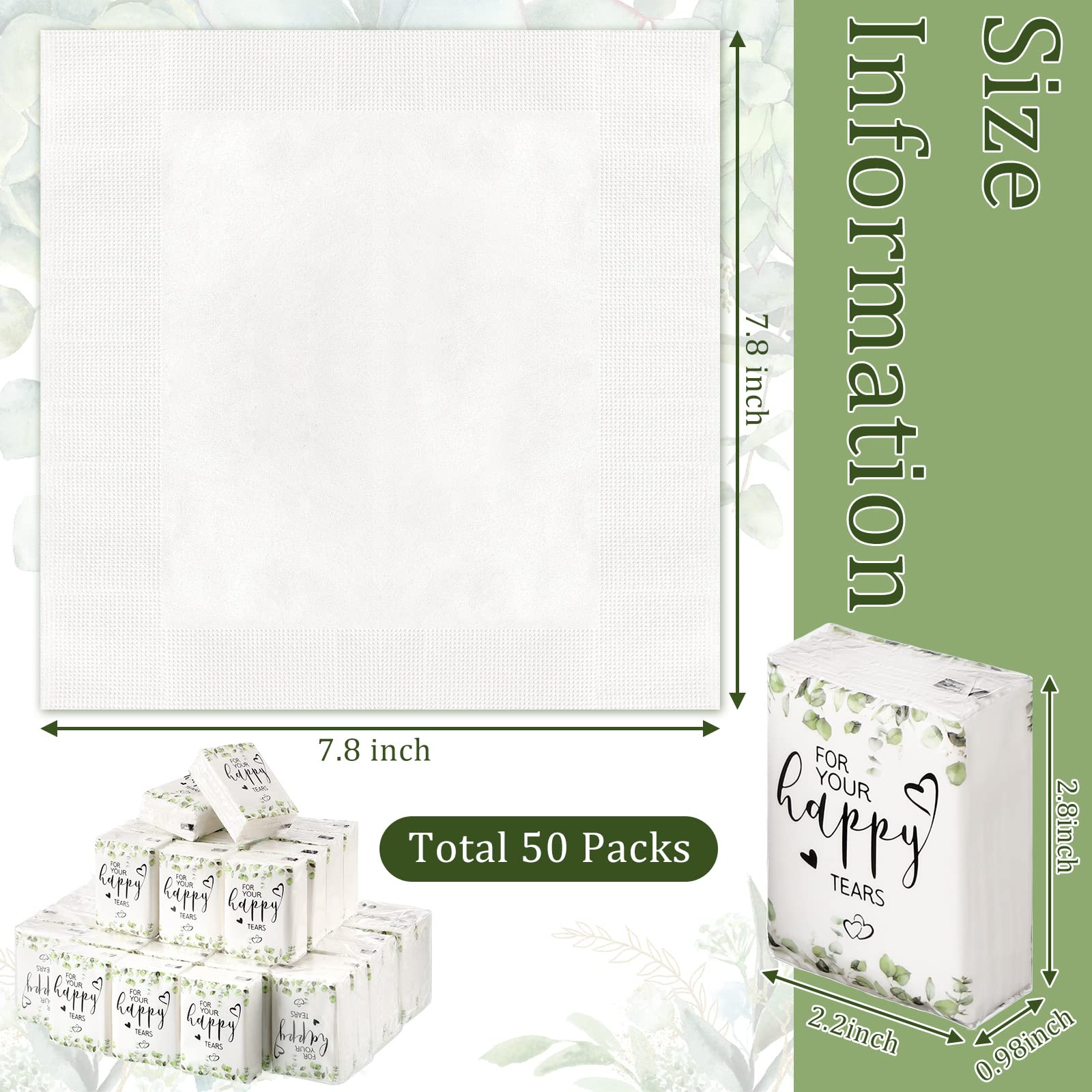 Wedding Facial Tissues Items for Welcome Bags Pocket Tissues Mini Tissues Travel Size Wedding Favors for Guests 3-Ply Happy Tears Tissue Packs for Party Ceremony Graduation(100 Packs) - Image 4