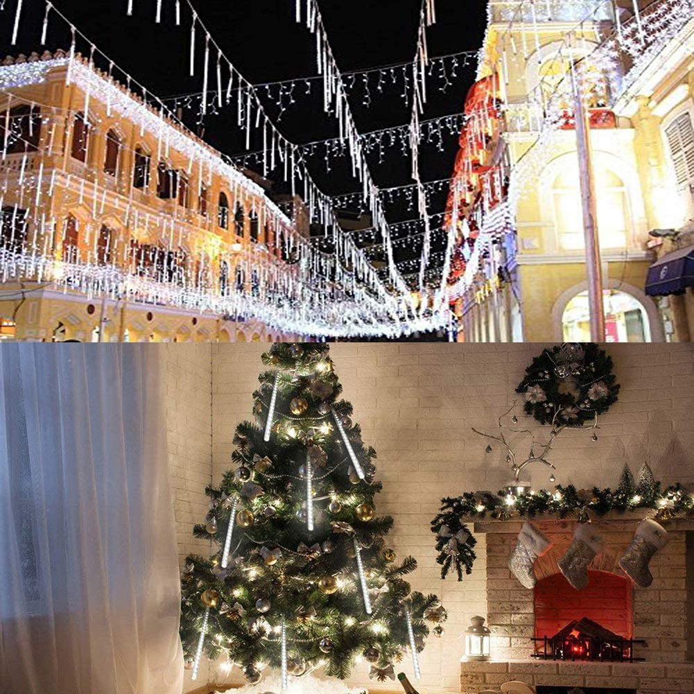 Weepong Christmas Lights Outdoor UL Certified Meteor Shower Lights 12 Inch 8 Tubes 192 LED Falling Rain Drop Icicle Snow Cascading Light for Xmas Tree Wedding Party Garden Decoration, White - Image 3