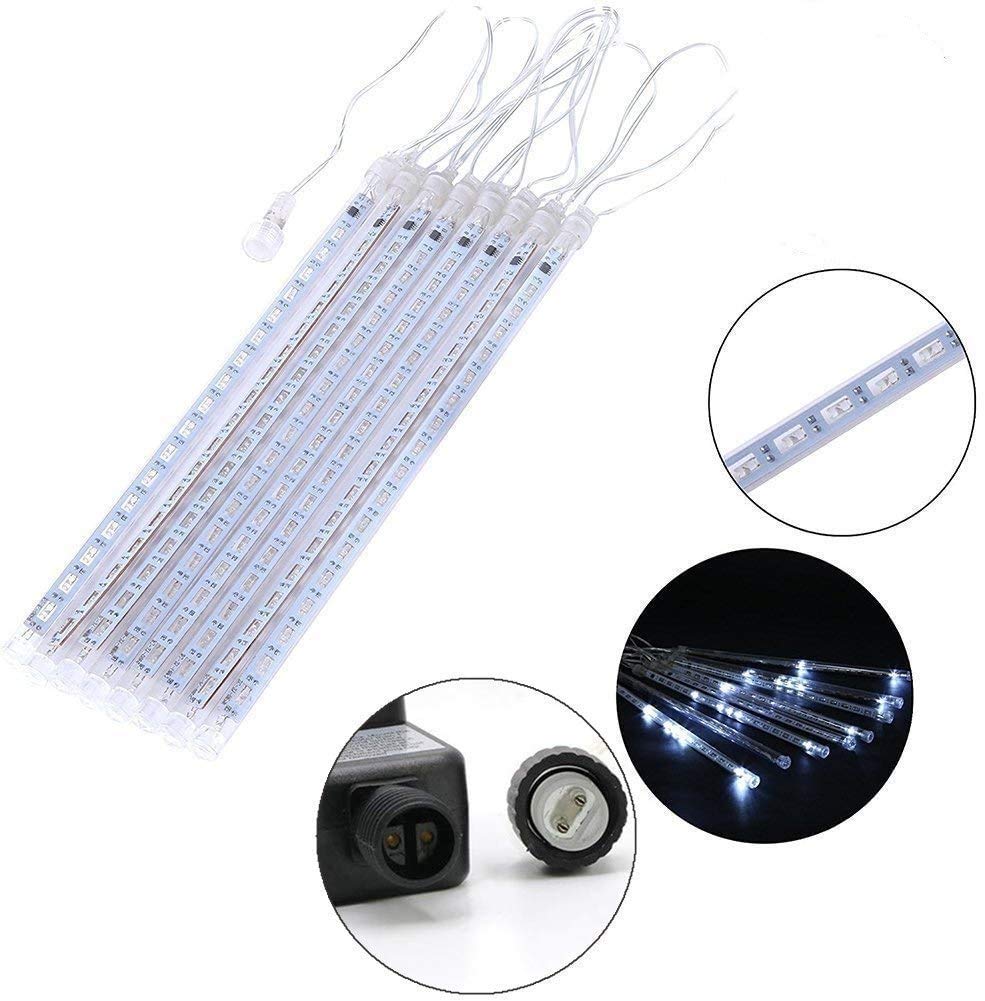 Weepong Christmas Lights Outdoor UL Certified Meteor Shower Lights 12 Inch 8 Tubes 192 LED Falling Rain Drop Icicle Snow Cascading Light for Xmas Tree Wedding Party Garden Decoration, White - Image 4