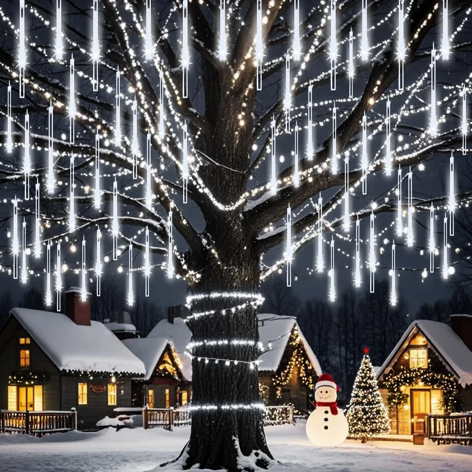 Weepong Christmas Lights Outdoor UL Certified Meteor Shower Lights 12 Inch 8 Tubes 192 LED Falling Rain Drop Icicle Snow Cascading Light for Xmas Tree Wedding Party Garden Decoration, White - Image 6