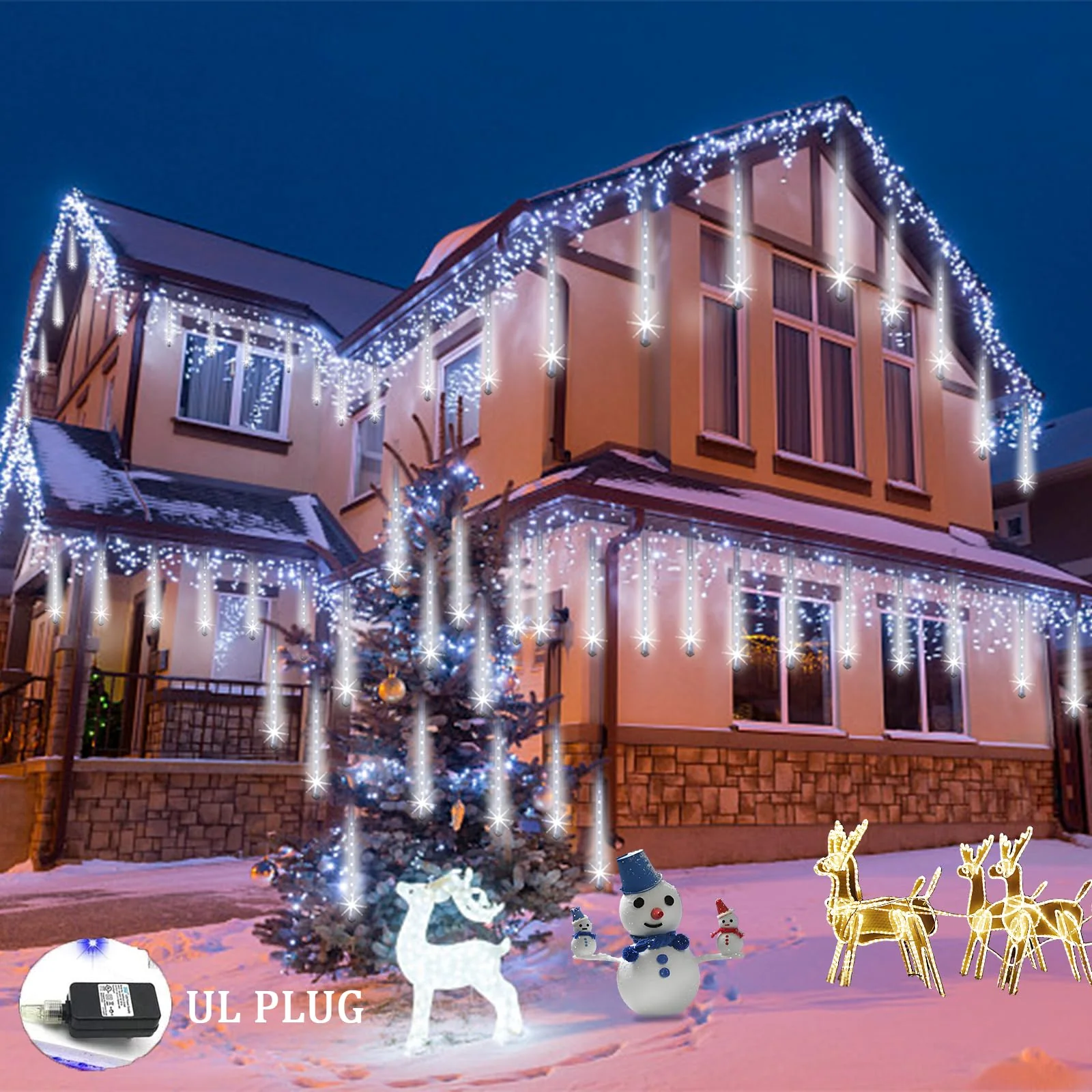 Weepong Christmas Lights Outdoor UL Certified Meteor Shower Lights 12 Inch 8 Tubes 192 LED Falling Rain Drop Icicle Snow Cascading Light for Xmas Tree Wedding Party Garden Decoration, White - Image 8