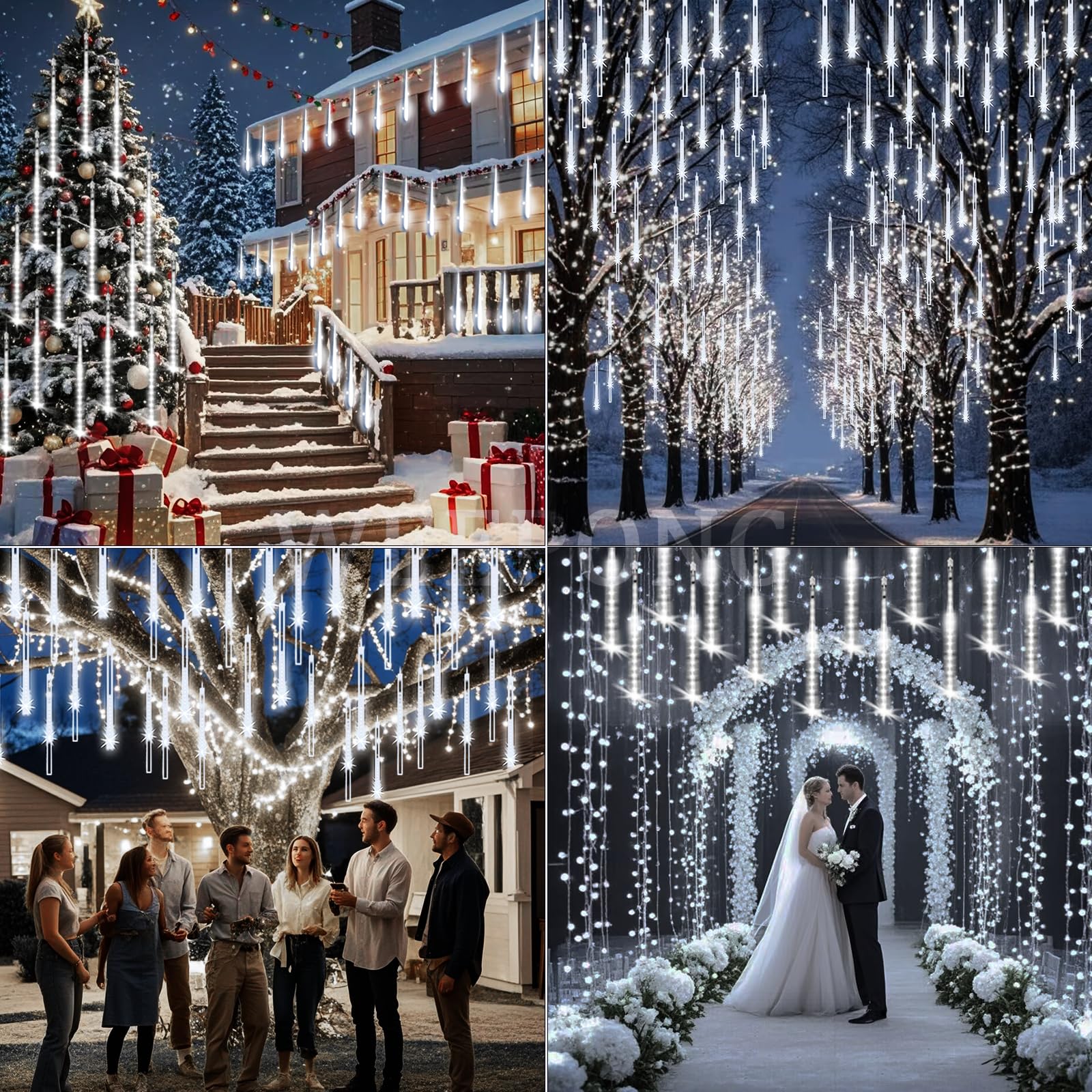 Weepong Christmas Lights Outdoor UL Certified Meteor Shower Lights 12 Inch 8 Tubes 192 LED Falling Rain Drop Icicle Snow Cascading Light for Xmas Tree Wedding Party Garden Decoration, White - Image 9