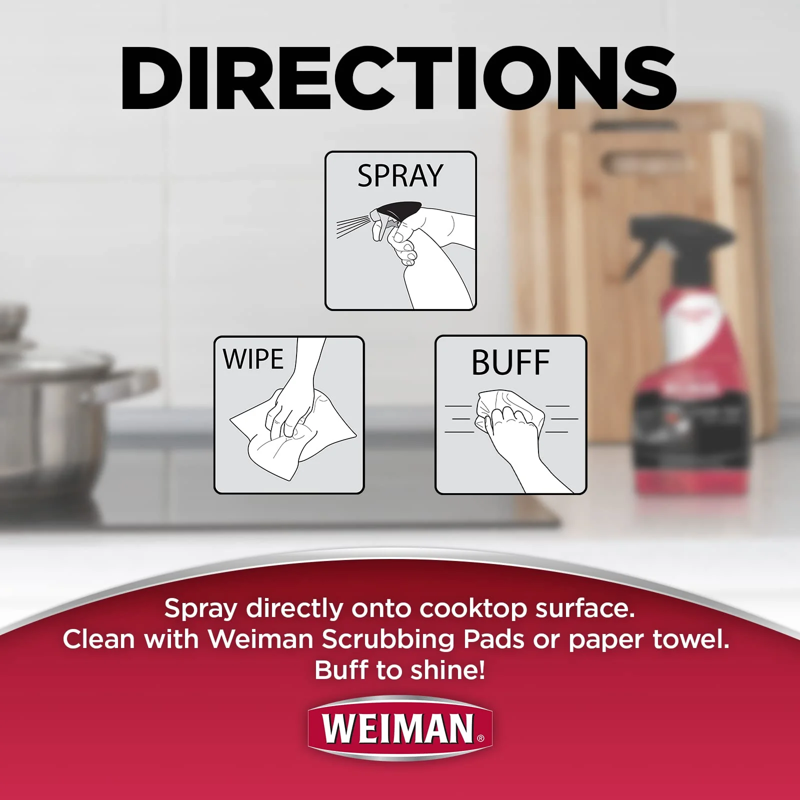 Weiman 2-Pack Cooktop Cleaning Spray & Microfiber Cloth – Cooktop & Oven Cleaner for Streak & Residue Free - Non-Abrasive Degreaser Safe for Glass & Ceramic - Image 4