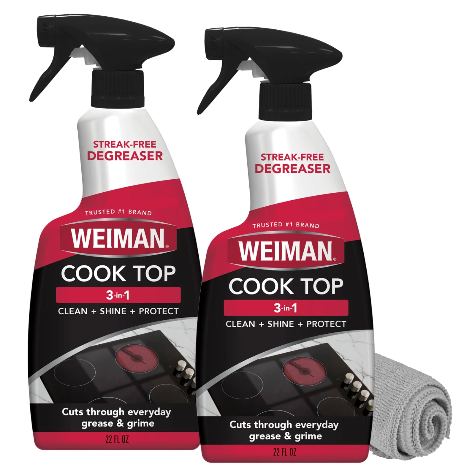 Weiman 2-Pack Cooktop Cleaning Spray & Microfiber Cloth – Cooktop & Oven Cleaner for Streak & Residue Free - Non-Abrasive Degreaser Safe for Glass & Ceramic