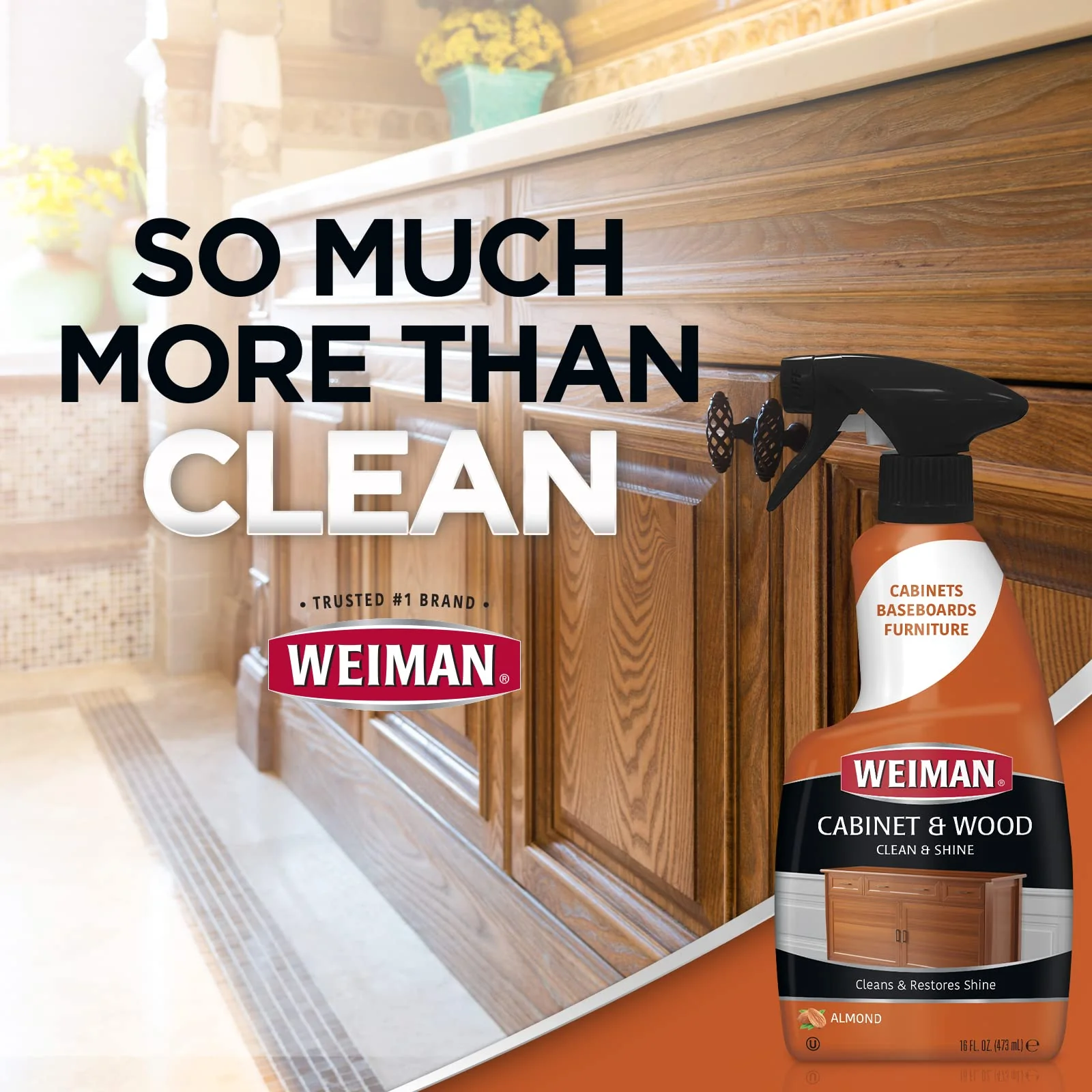 Weiman Cabinet and Wood Cleaner, Shine, Clean and Protect Spray - For Wood Cabinets, Furniture, Tables, Baseboards, Trim and more, 16 oz, 2 PACK with MicroFiber Towel - Image 3