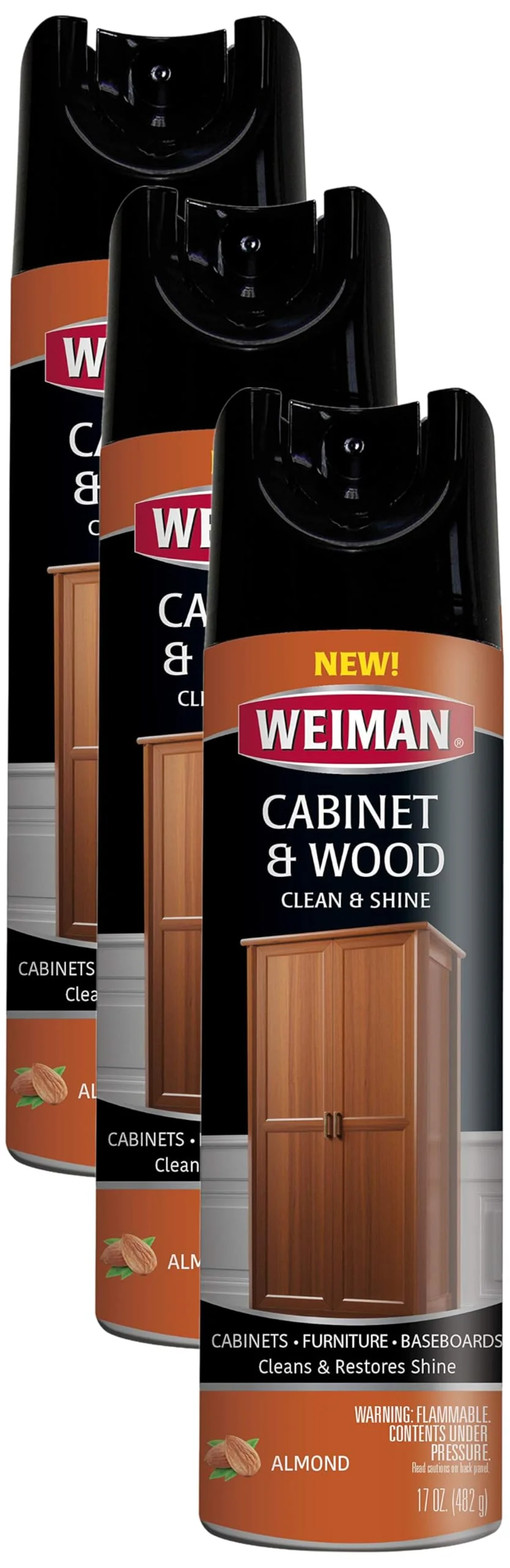 Weiman Cabinet & Furniture Polish - 17 Ounce - Aerosol Protect Clean Polish Wax Your Wood Tables Chairs Cabinets (Pack of 3)