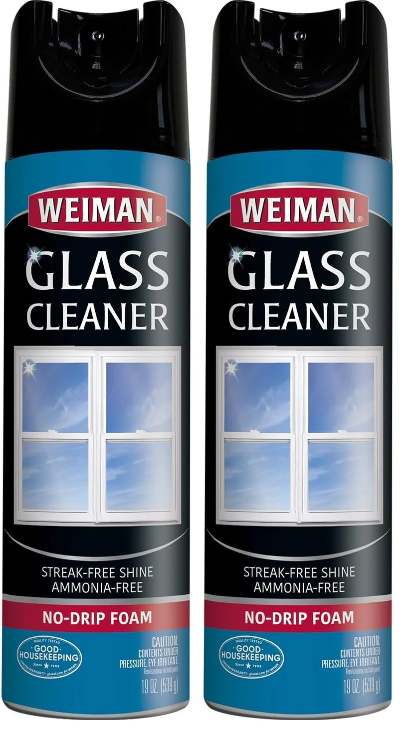 Weiman Glass Cleaner - 19 Ounce - Professional Streak Free Foaming No Drip Removes Grease Dissolves Fingerprints and Smudges (Pack of 2)