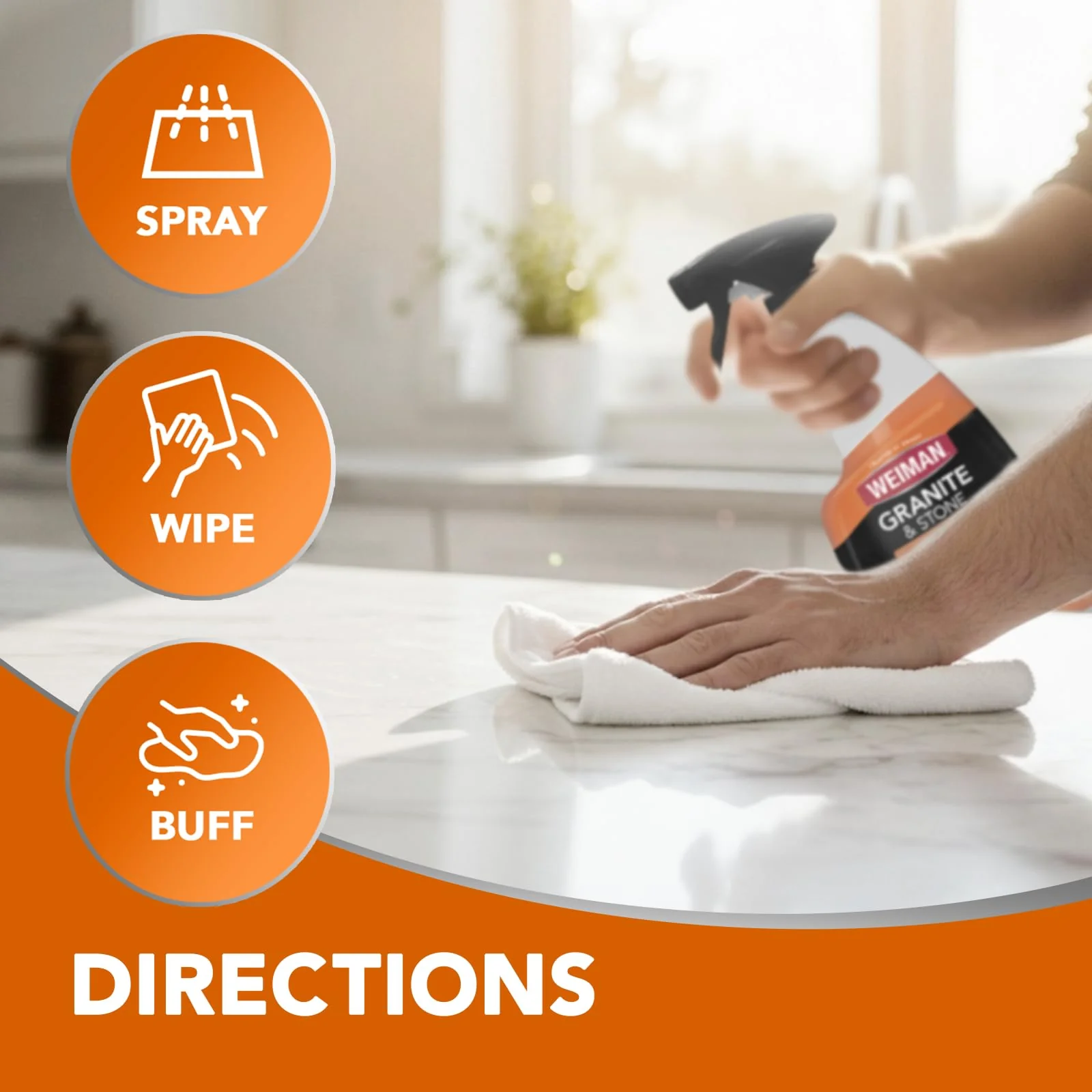 Weiman Granite and Stone Cleaner 3-in-1, Removes Grease, Stains & Watermarks, Streak-Free Formula with Stain Shield Technology, Safe on Marble, Quartz, Tile, Granite, Quartzite & Slate - Image 2