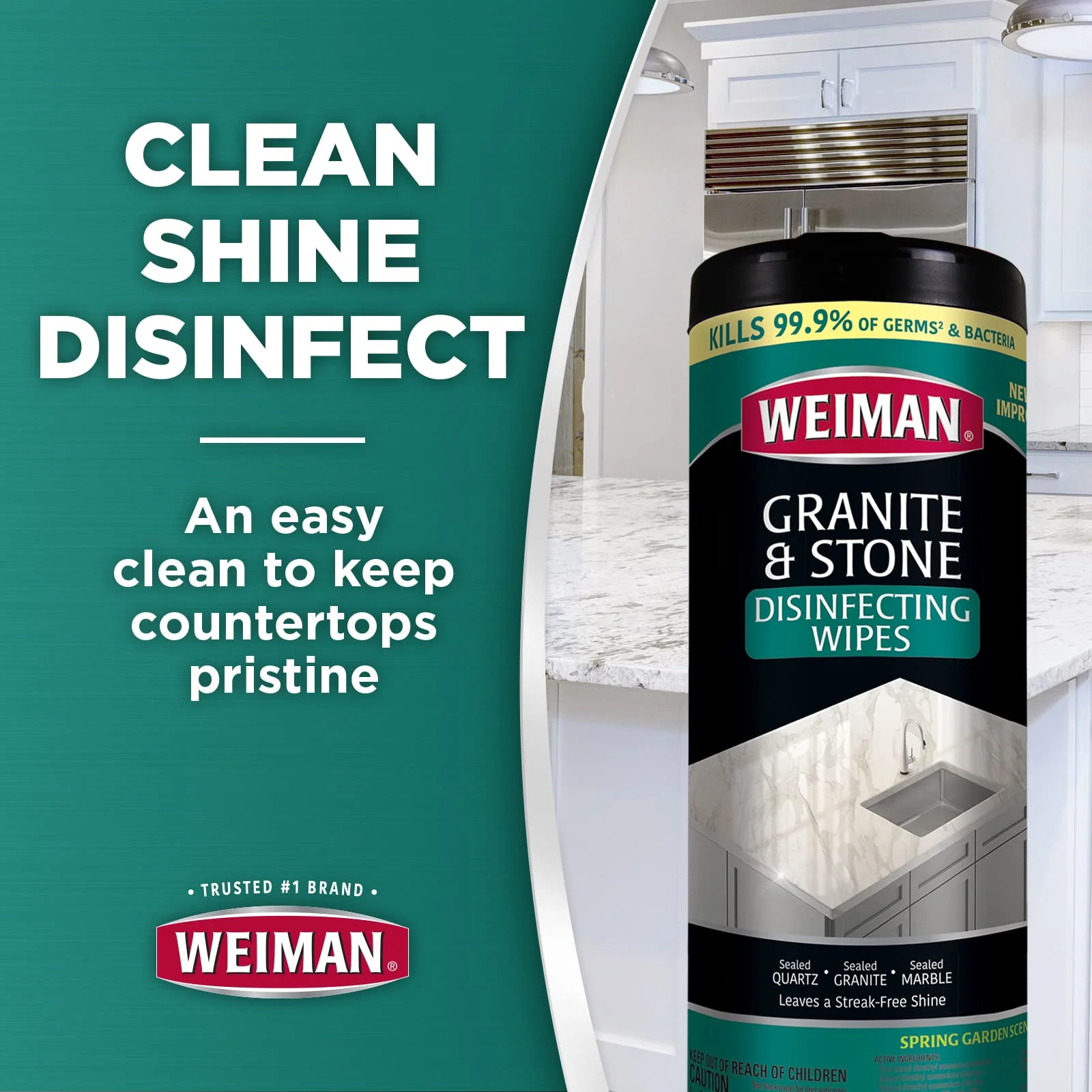 Weiman Granite Cleaner and Polish - 30 Wipes - For Granite Marble Soapstone Quartz Quartzite Slate Limestone Corian Laminate Tile Countertop and More (Pack of 1), Package May Vary - Image 7