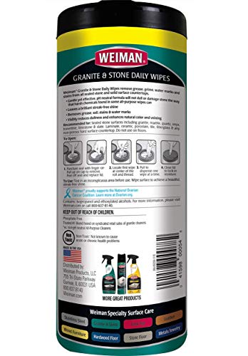 Weiman Granite Cleaner and Polish - 30 Wipes - For Granite Marble Soapstone Quartz Quartzite Slate Limestone Corian Laminate Tile Countertop and More (Pack of 1), Package May Vary - Image 8
