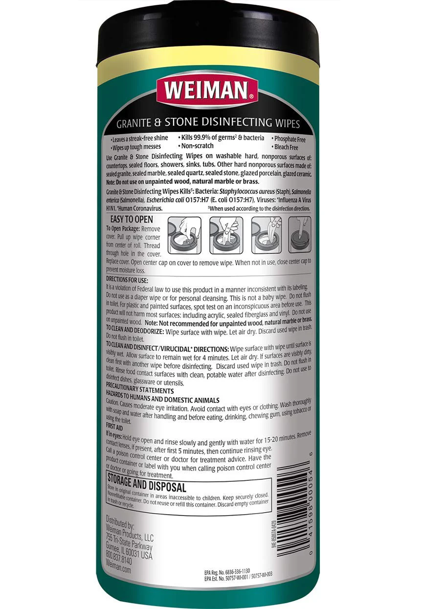 Weiman Granite Disinfectant Wipes - 30 Wipes - 4 Pack - Disinfect Clean and Shine Sealed Granite Marble Quartz Slate Limestone Soapstone Tile Countertops - Packaging May Vary - Image 9