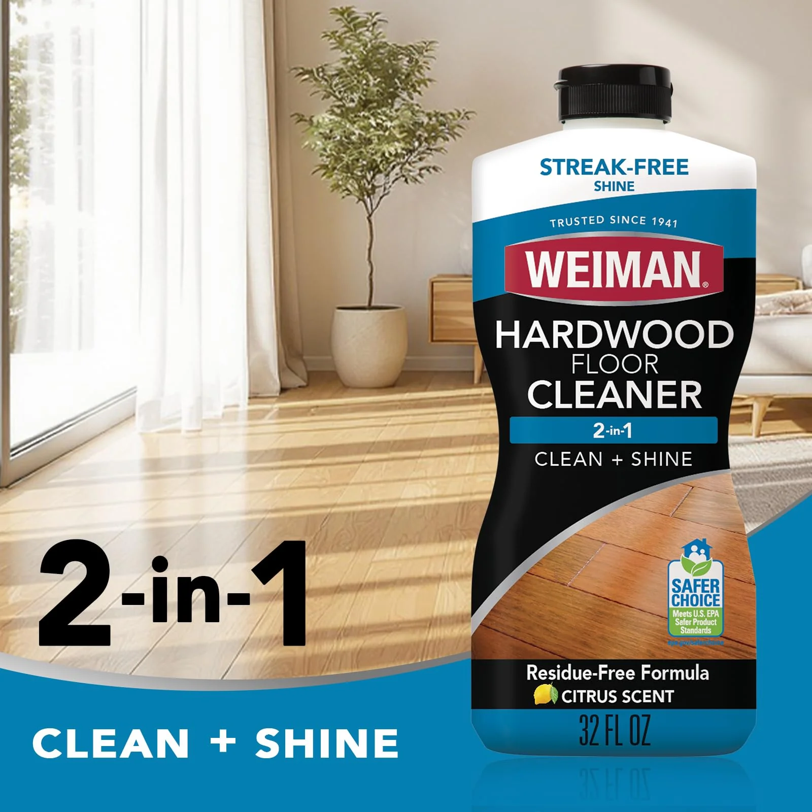 Weiman Hardwood Floor Cleaner for Finished Hardwood, Engineered Flooring, Vinyl & Laminate Surfaces - Streak-Free Shine, No Residue - 32 oz (2 PACK) - Image 7